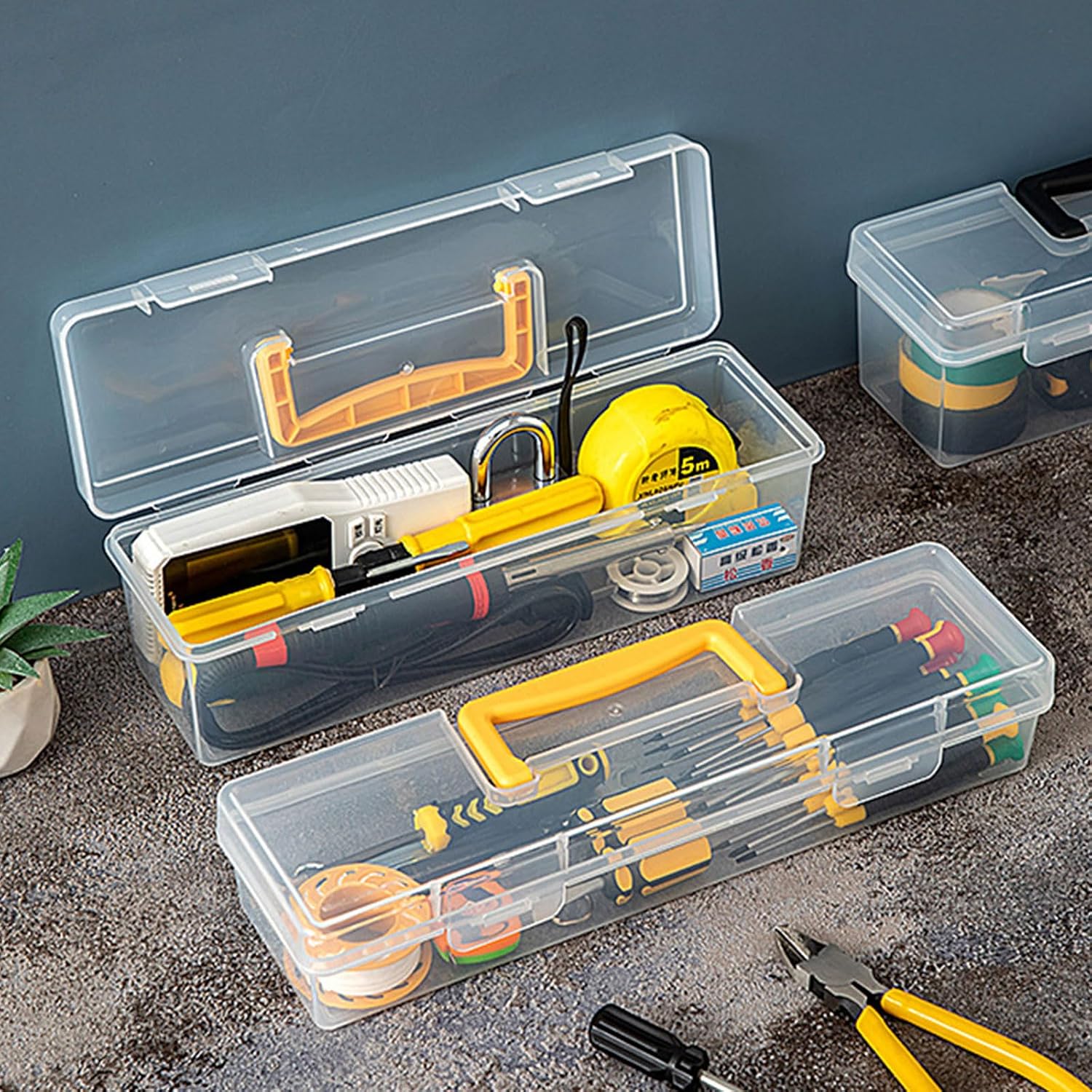  Boîte De Rangement Transparente Polyvalente Pour Outils De Réparation à Domicile, Poignée De Transport Facile Et Boîte à Outils De Construction En Plastique, Boîte De Rangement Pour Outils