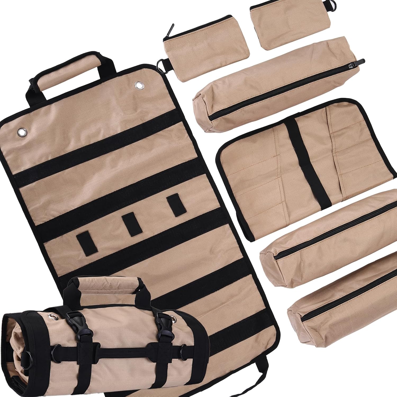 Sac à Outils, Sac à Outils Enroulable, Organiseur D'outils Robuste Pour Homme, Sac à Outils Portable Enroulable Pour Mécanicien, électricien Et Amateur, équipement De Camping De Voiture – Noir