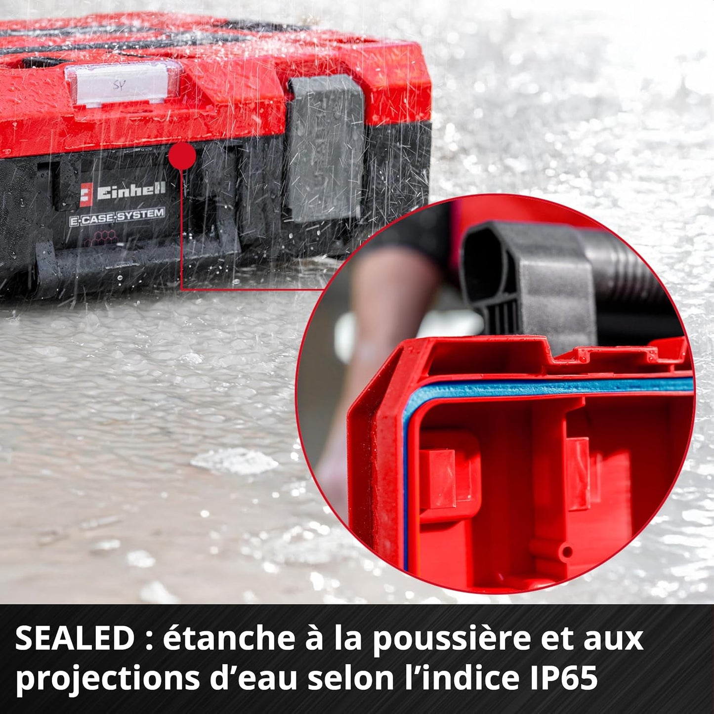  Einhell E-Case M SEALED (gamme E-Case, étanche à La Poussière Et Aux Projections D’eau, Compatible Avec Les Mallettes Half Size, 44 X 33 X 29 Cm, Charge Max. 90 Kg, Poignée)