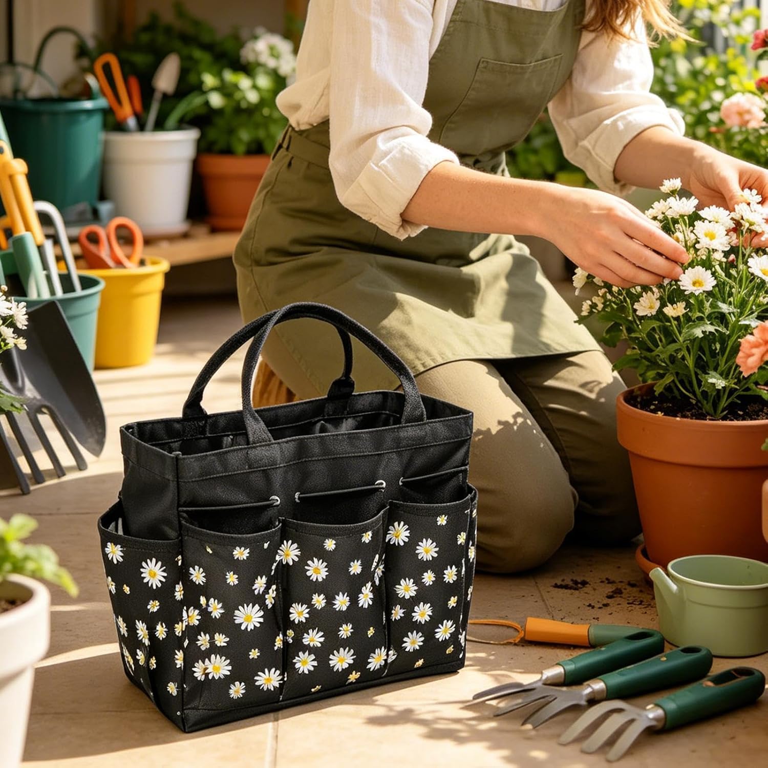  Sac De Jardinage Oxford De Grande Capacité Pour Femmes, Sac De Rangement Portable Pour Outils De Jardin | Pour Gants, Pelle, Désherbeur, Bouteille, Extérieur, Pelouse, Terrasse, Ferme
