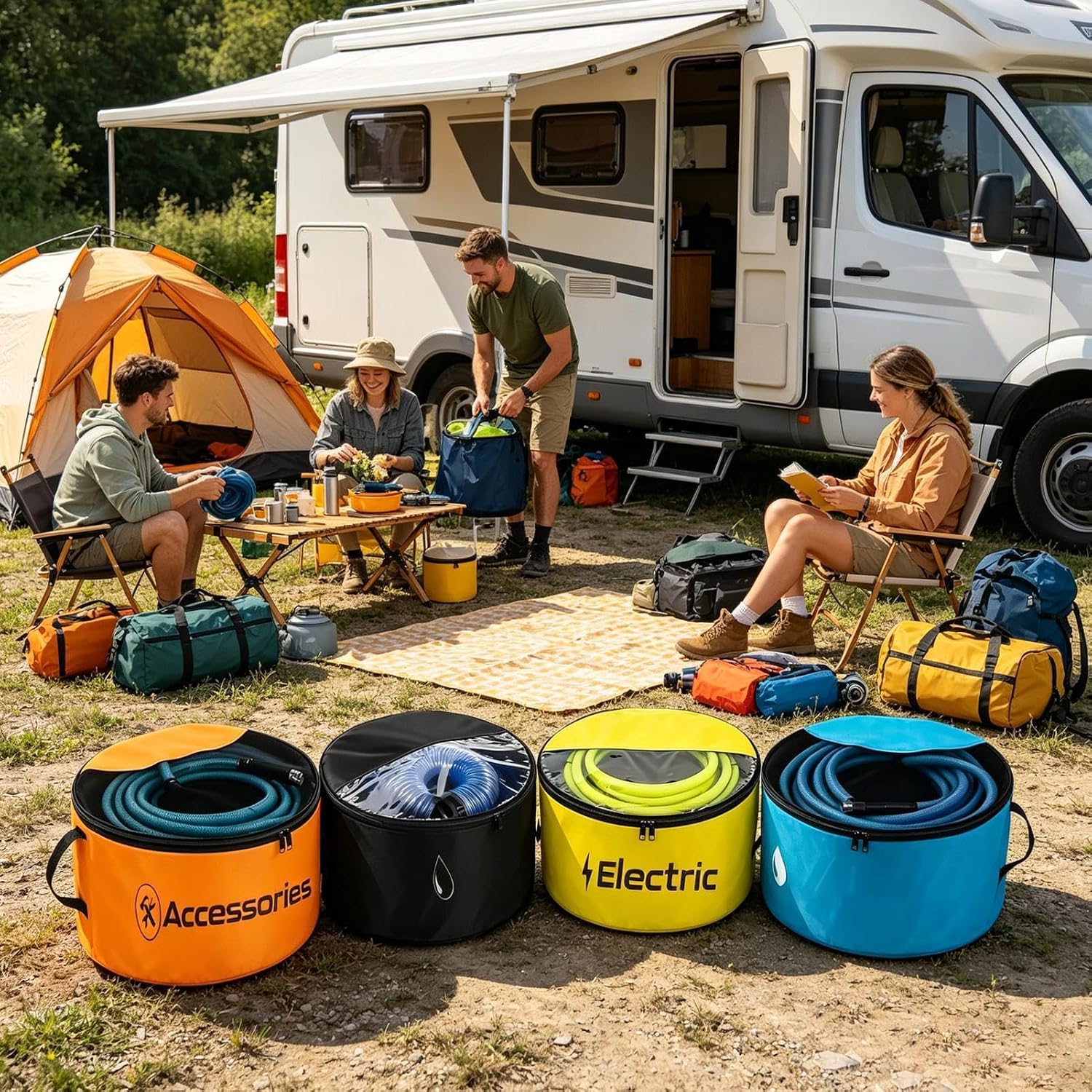  Sac À Tuyau D'Eau Camping-Car | 4 Pochettes Imperméables Et Respirantes | Sac Pour Tuyau D'Eau Avec Double Fermeture Éclair Et Fenêtre Transparente,Pour Câbles Électriques Et Outils Camping