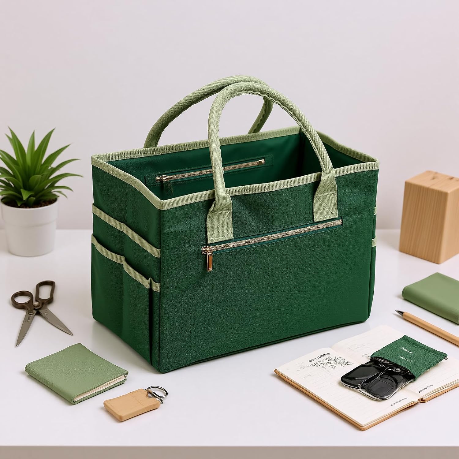 Srliya Sac De Rangement Artisanal 10 Poches En Tissu Oxford, Rangement Spacieux Pour Les Arts Et L'artisanat, Papeterie Pour Enseignant, Sac à Outils De Jardinage De Couture (Verte)