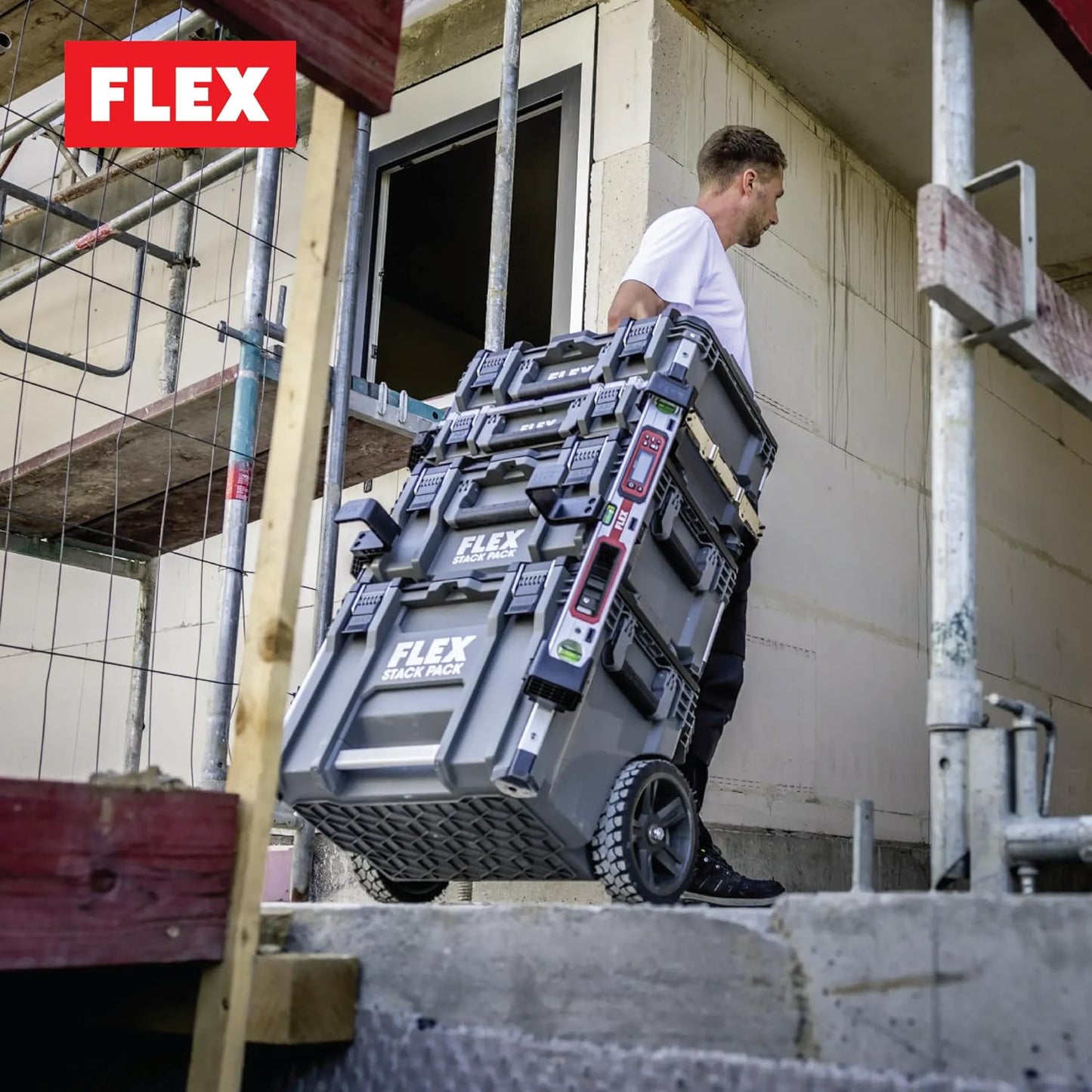  Flex - Boîte à Outils Empilable - Rangement Pour Outils Et Accessoires En Plastique Résistant Aux Chocs Avec Coins Renforcés En Aluminium, Loquet En Métal, Etc