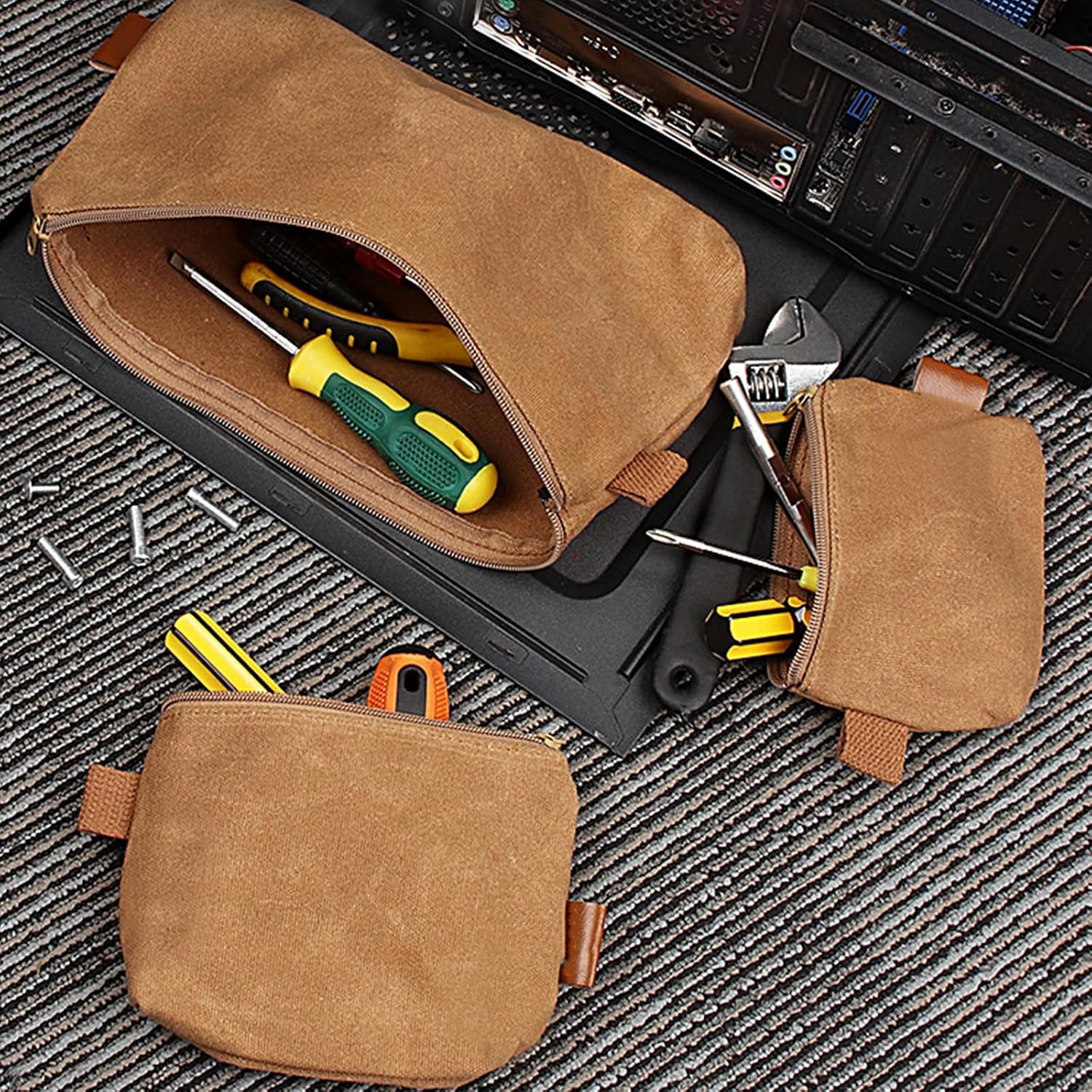  Sac à Outils En Toile étanche - Collection De 3 Pièces - Fermeture éclair - Organisateurs Pour Un Rangement Et Une Organisation Pratiques