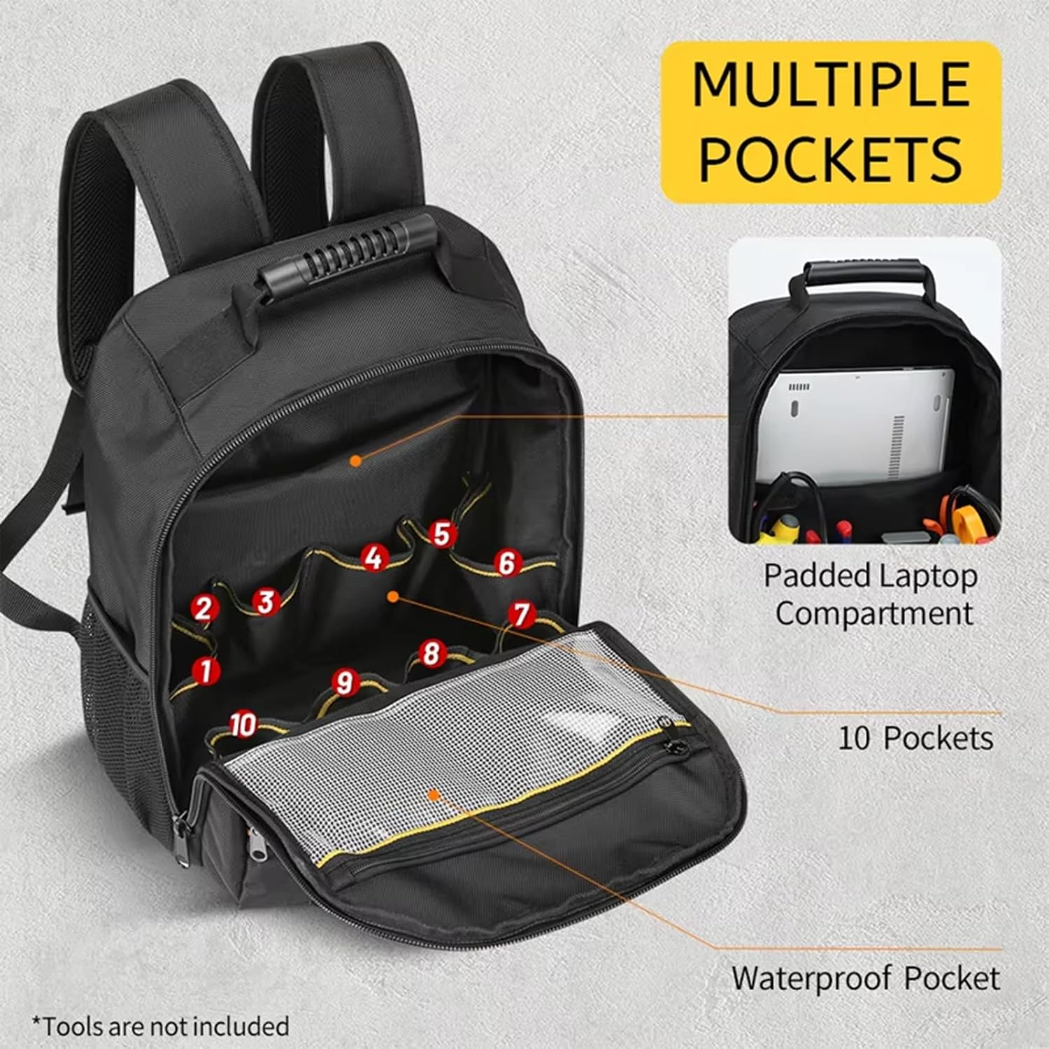 Sac à Dos à Outils Multi-poches Pour électriciens, Techniciens Et Techniciens En Tissu Oxford Résistant à L'usure Sac à Bandoulière Organisateurs Transporteurs