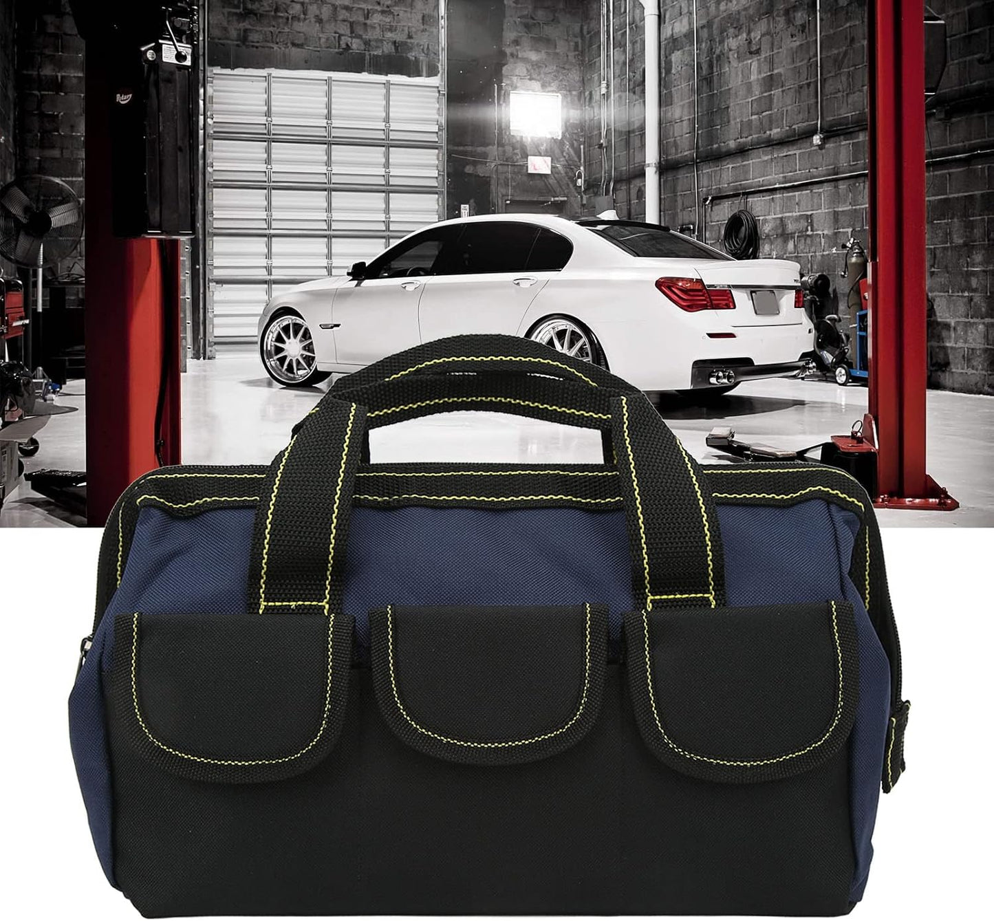  Sac De Rangement D'outils, Tissu Oxford Imperméable Avec Conception à Large Bouche, Organisateur Robuste Pour La Maison Et L'atelier (bleu Noir)
