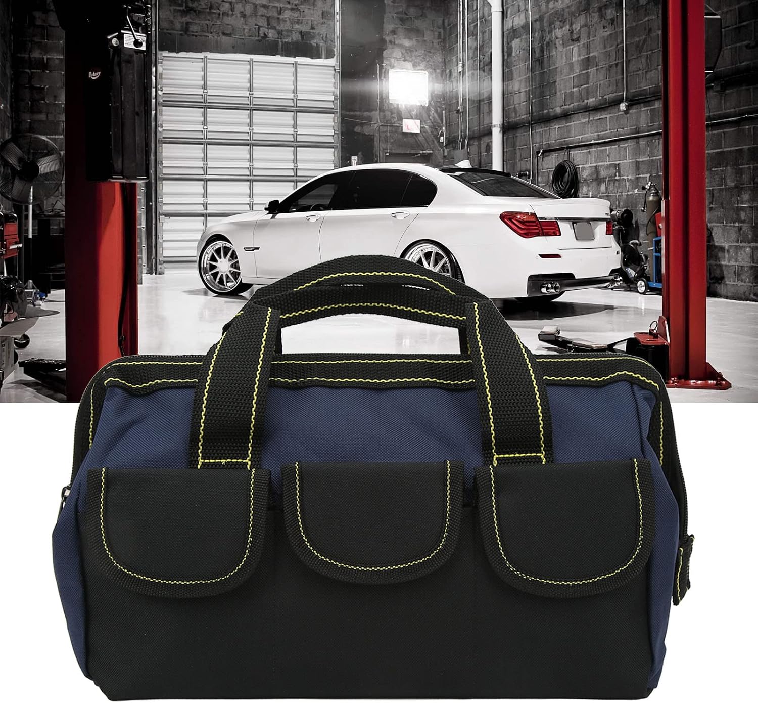  Sac De Rangement D'outils, Tissu Oxford Imperméable Avec Conception à Large Bouche, Organisateur Robuste Pour La Maison Et L'atelier (bleu Noir)