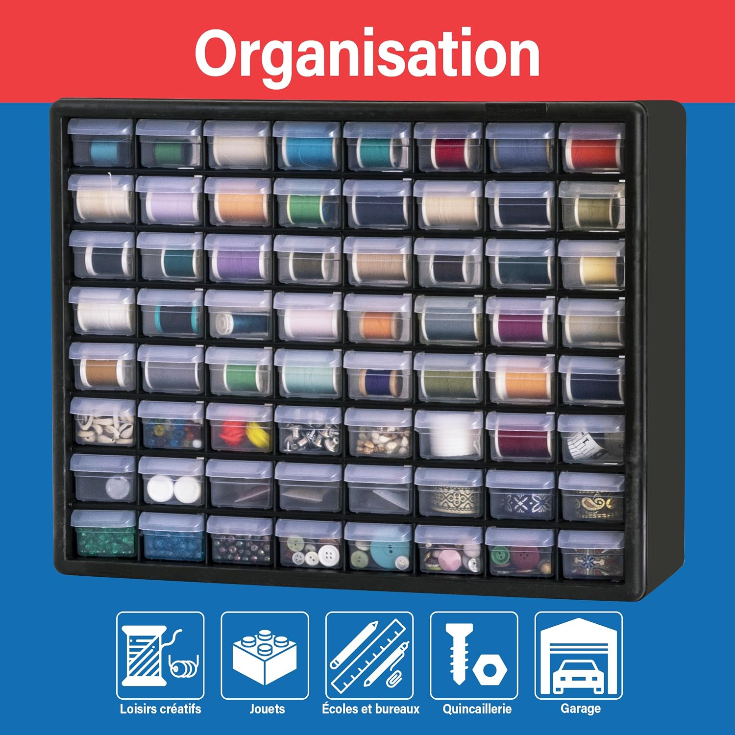  Akro-Mils 10164 64-Drawer Plastic Drawer Storage Cabinet For Garage Organization, Teacher Toolbox, Makeup Organizer, And More, 50,8 Cm W X 16 Cm D X 40,6 Cm H, Black