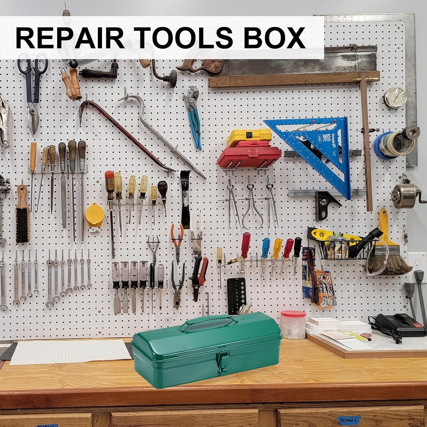  Sourcing Map Boîte à Outils Portable, 35,6 X 15,2 X 7,6 Cm, Boîte De Rangement En Acier, Boîte à Outils De Montagne, Loquet Unique En Métal Avec Poignée Pour Garage, Entrepôt, Atelier, Maison, Vert
