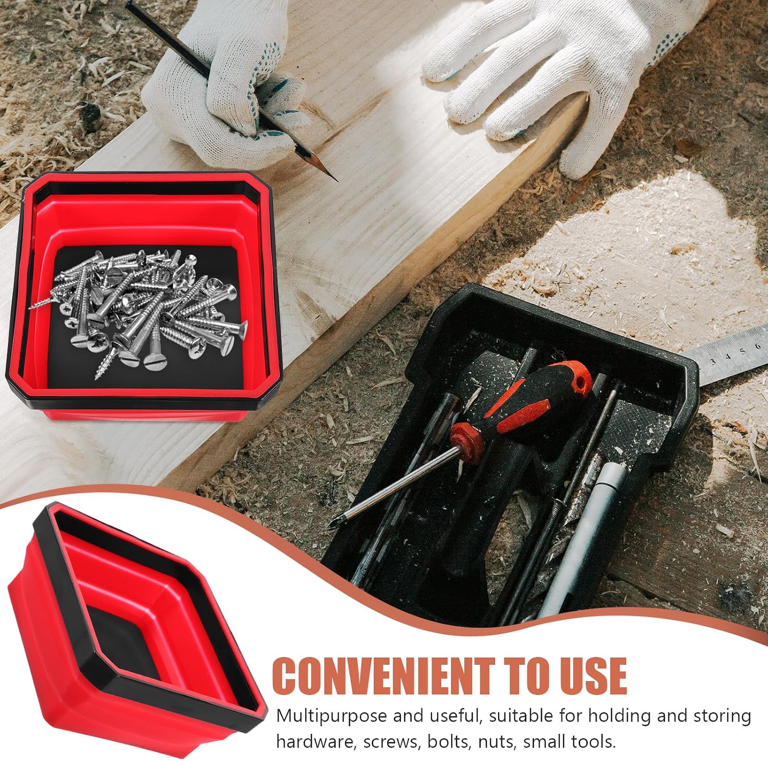  VALICLUD Bol Aimanté Portable En Silicone Rouge, Plateau Magnétique Pour Rangement De Petits Outils Et Vis, Adapté Bricolage Et Réparations