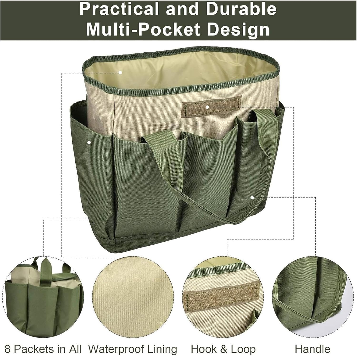 GENERIC Sac à Outils De Jardinage | 8 Poches Latérales étanche – Sac De Rangement Pour Outils | Pour Gants, Ciseaux, Râteaux, Clés, élagage, Transplantation
