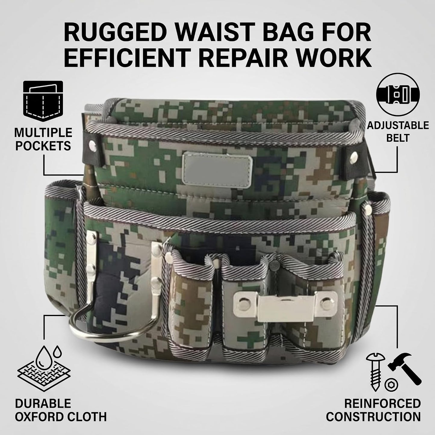  Sac à Outils De Taille En Tissu Oxford Multifonction Avec Ceinture