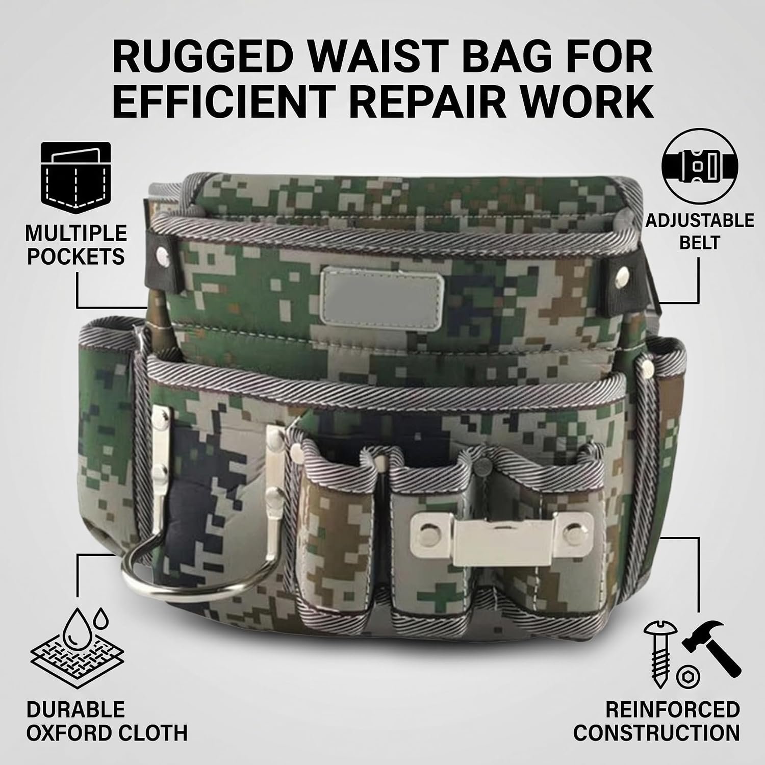 Sac à Outils De Taille En Tissu Oxford Multifonction Avec Ceinture