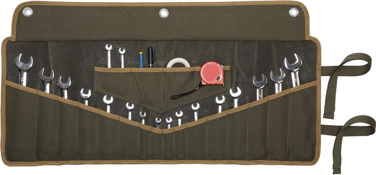 Sac De Rangement Pour Outils, 16 Oz En Toile Cirée, Résistant, 10 Poches, Métrique Et SAE, Porte-clé Avec œillets, Kaki, 45,7 Cm L X 38,5 Cm L