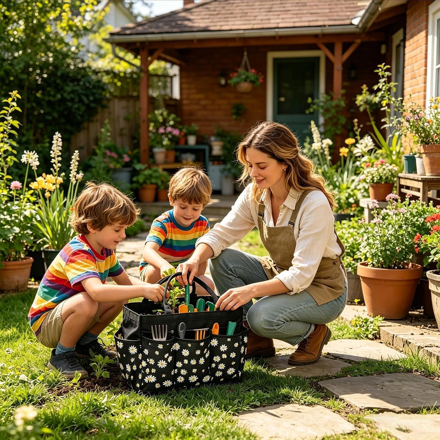 GENERIC Sac De Jardinage Oxford De Grande Capacité Pour Femme, Sac à Outils De Jardin, Pour Cour, Extérieur, Terrasse, Ferme, Verger, Maison, Garage, Travail, Gants, Pelle, Désherbeur, Bouteille