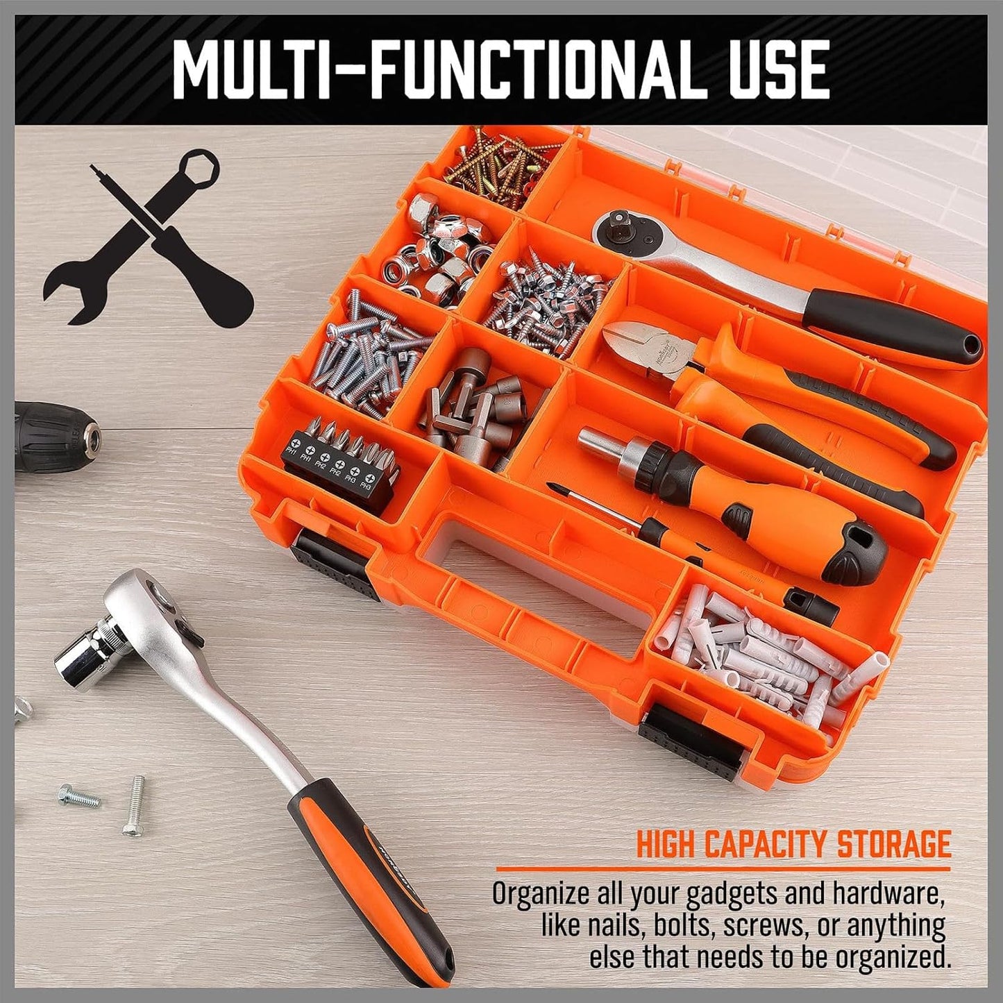 GENERIC Petite Boîte à Outils | Portable Double Face 34 Compartiments, Boîte De Rangement Pour Forets Et écrous Avec Couvercle | Pour Appareils électroniques, Perles, Bijoux, Quincaillerie, Boulons, écrous