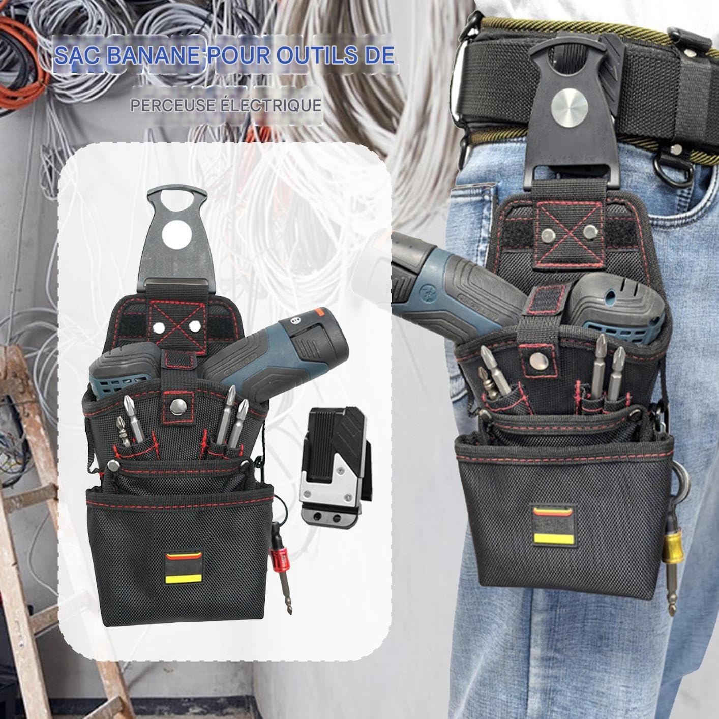  Sac à Outils De Ceinture | Sac Porte-Outils Ceinture Aimanté | Organisateur Résistant Aux Rayures Pour Électricien Sur Chantier BTP Et Atelier