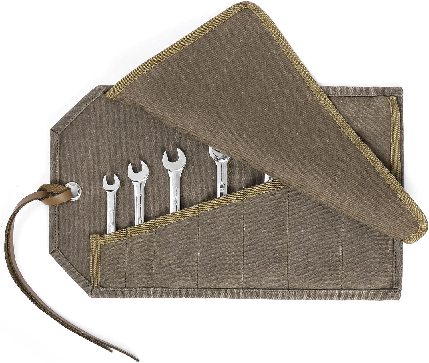  Sac De Rangement Pour Outils, 16 Oz En Toile Cirée, Résistant, 10 Poches, Métrique Et SAE, Porte-clé Avec œillets, Kaki, 45,7 Cm L X 38,5 Cm L