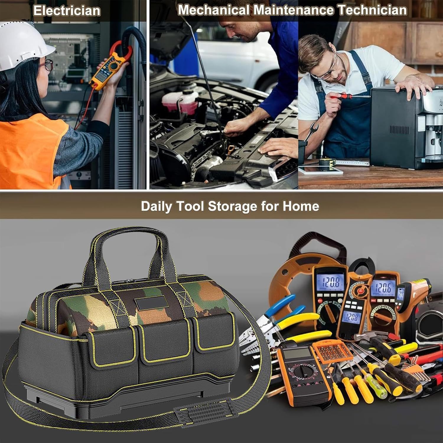  Sac à Outils D'Électricien | Sac Organisateur Portatif Pour Outils,Organisateur De Stockage Extensible Avec Pochette Boîte Et Ceinture Pour Électricien, Mécanicien, Jardin, Construction,