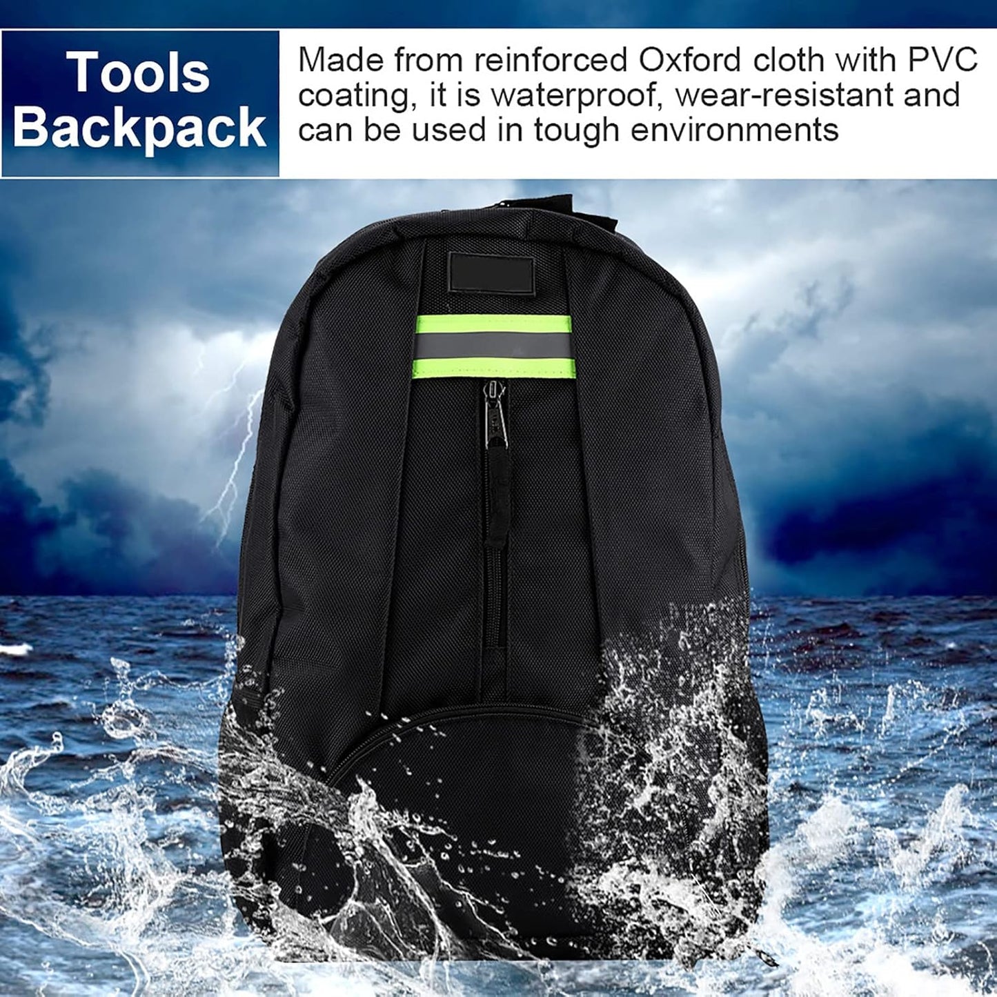  Sac à Dos à Outils Robuste, Sac D'électricien Avec épaule, Organisateur De Rangement D'outils Multi-poches Pour Entrepreneur (Noire)