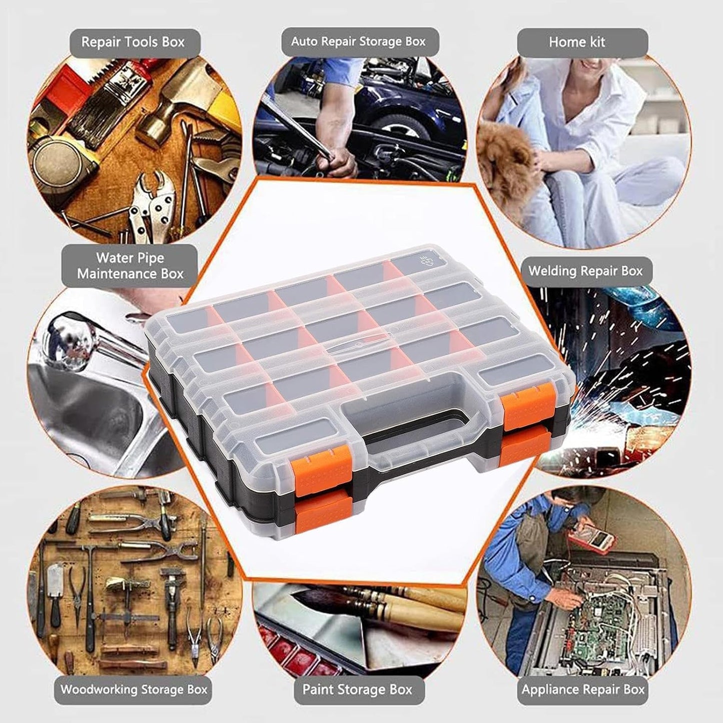 GENERIC Boîte à Outils | Boîte à Outils Double Face 34 Compartiments | Boîte De Rangement Pour Outils | Pour Quincaillerie, Petites Pièces, Appareils électroniques, Perles, Bijoux, Garage
