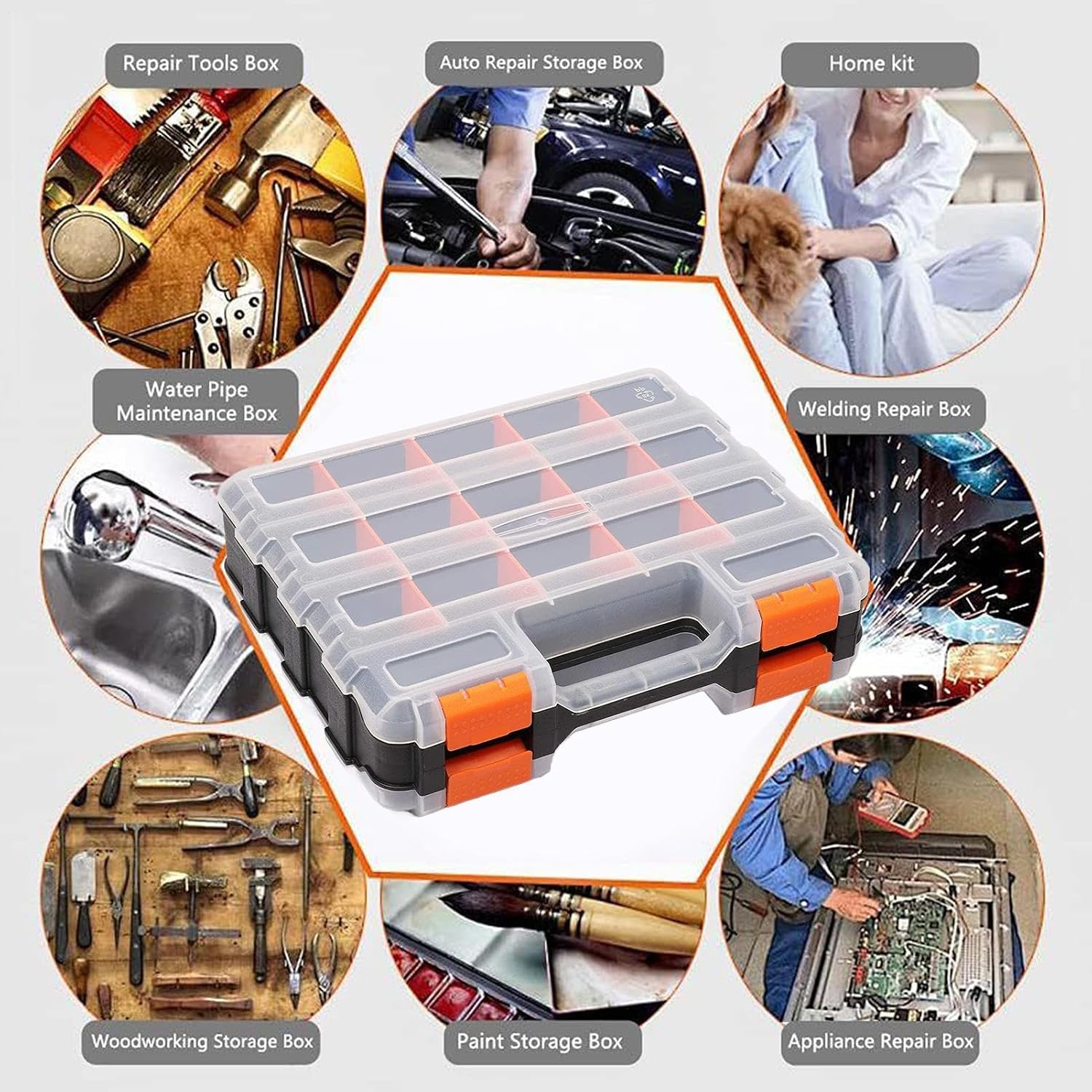GENERIC Boîte à Outils | Boîte à Outils Double Face 34 Compartiments | Boîte De Rangement Pour Outils | Pour Quincaillerie, Petites Pièces, Appareils électroniques, Perles, Bijoux, Garage