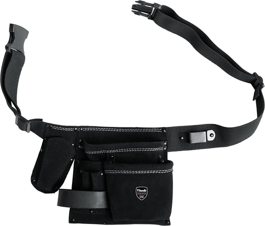  Kwb Sacoche à Outils En Cuir Avec Ceinture - 5 Compartiments, Poche à Clous, Poche à Couteau, Porte Marteau Et Support Pour Mètre Ruban