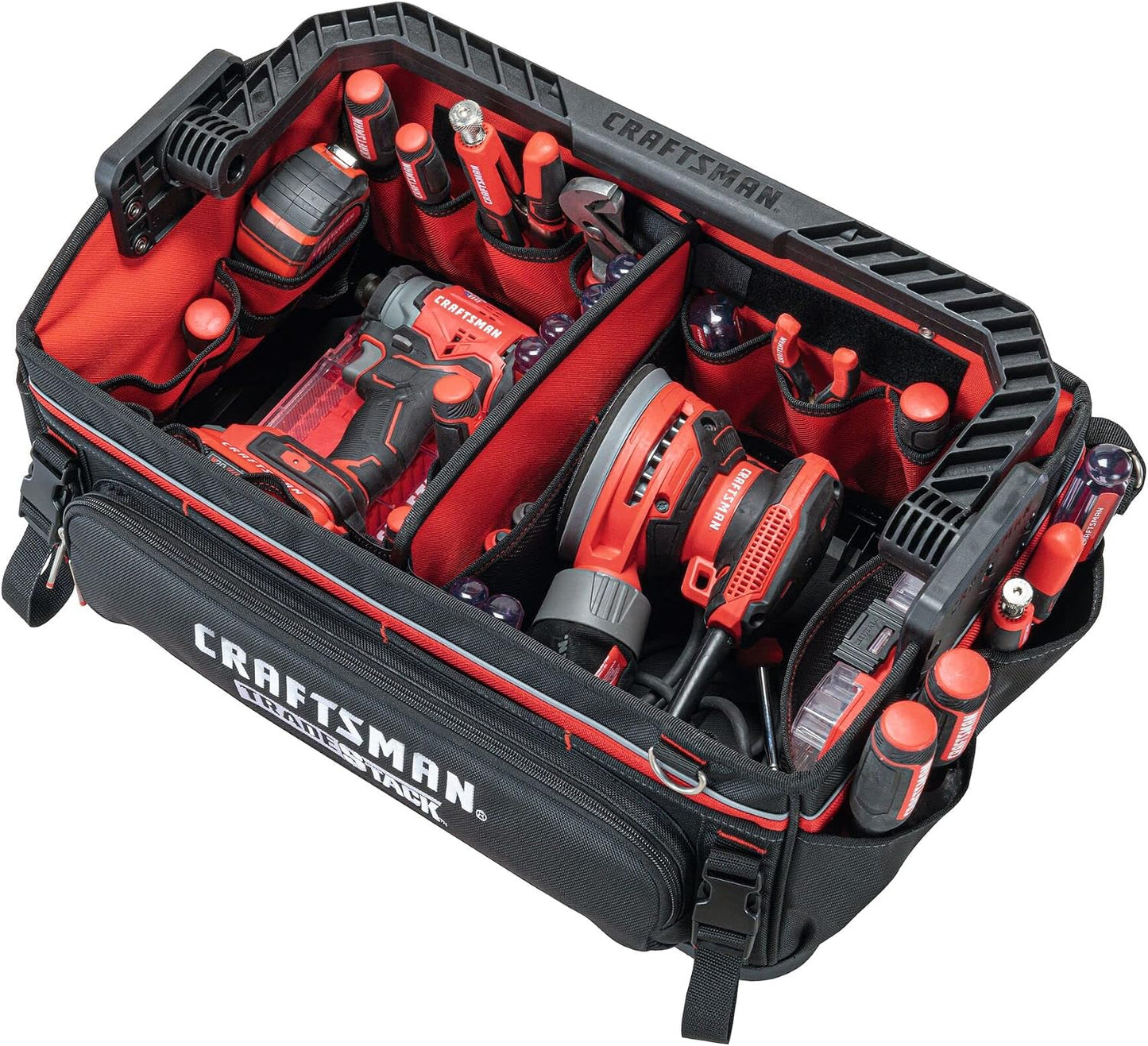  CRAFTSMAN Trade STACK CMST21451 Sac à Outils Avec Fermeture éclair, 56,8 Cm, Polyester, Noir/rouge