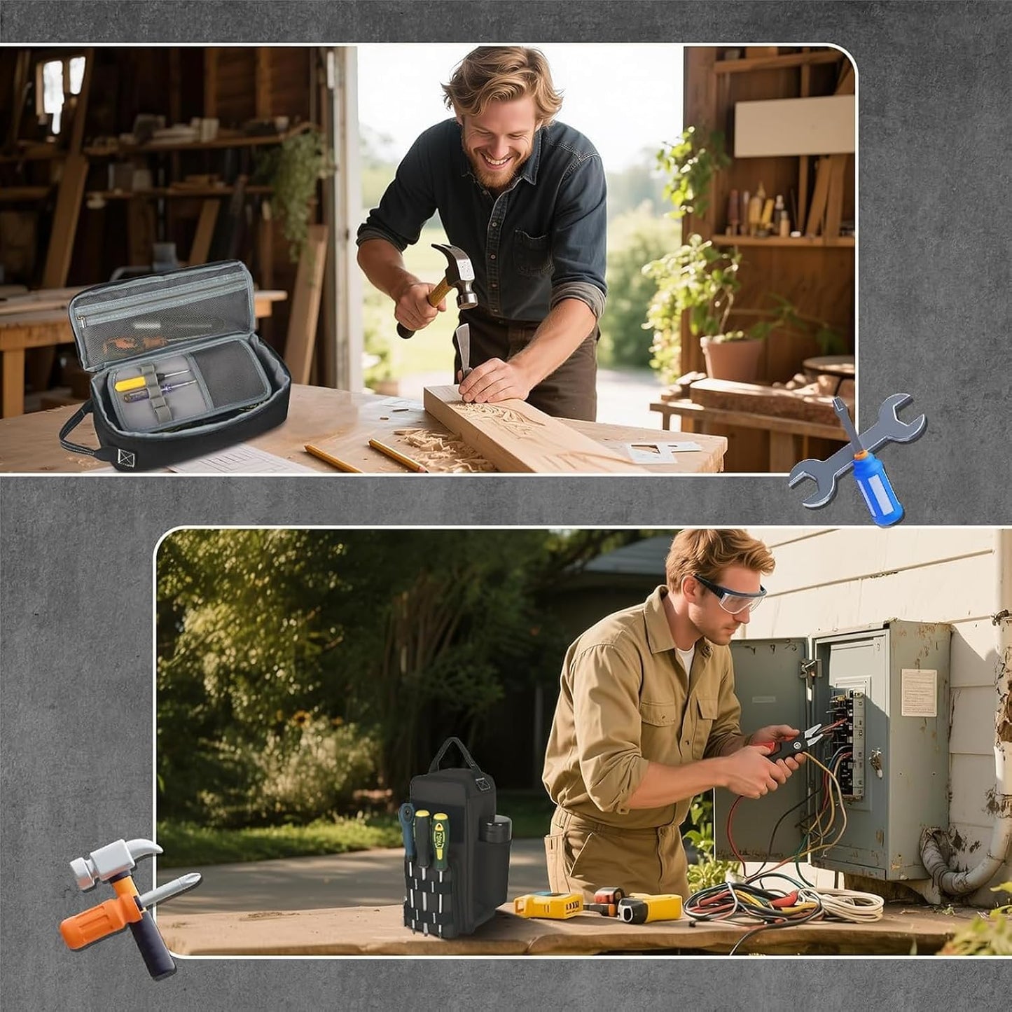  Sac De Rangement Professionnel Pour Outils, Tissu Imperméable 1680D, Plusieurs Compartiments, Sac à Bandoulière, Organisateur D'outils D'électricien Avec Poches