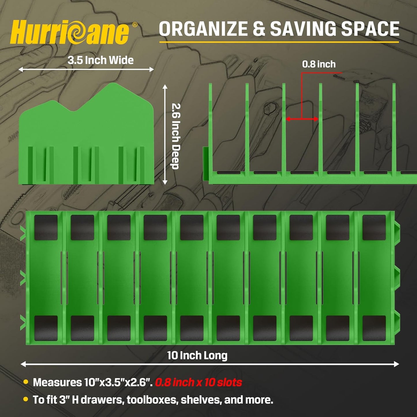  HURRICANE Lot De 2 Organiseurs De Pinces Avec Base En Caoutchouc Antidérapant, Design Extensible, Bleu Et Vert