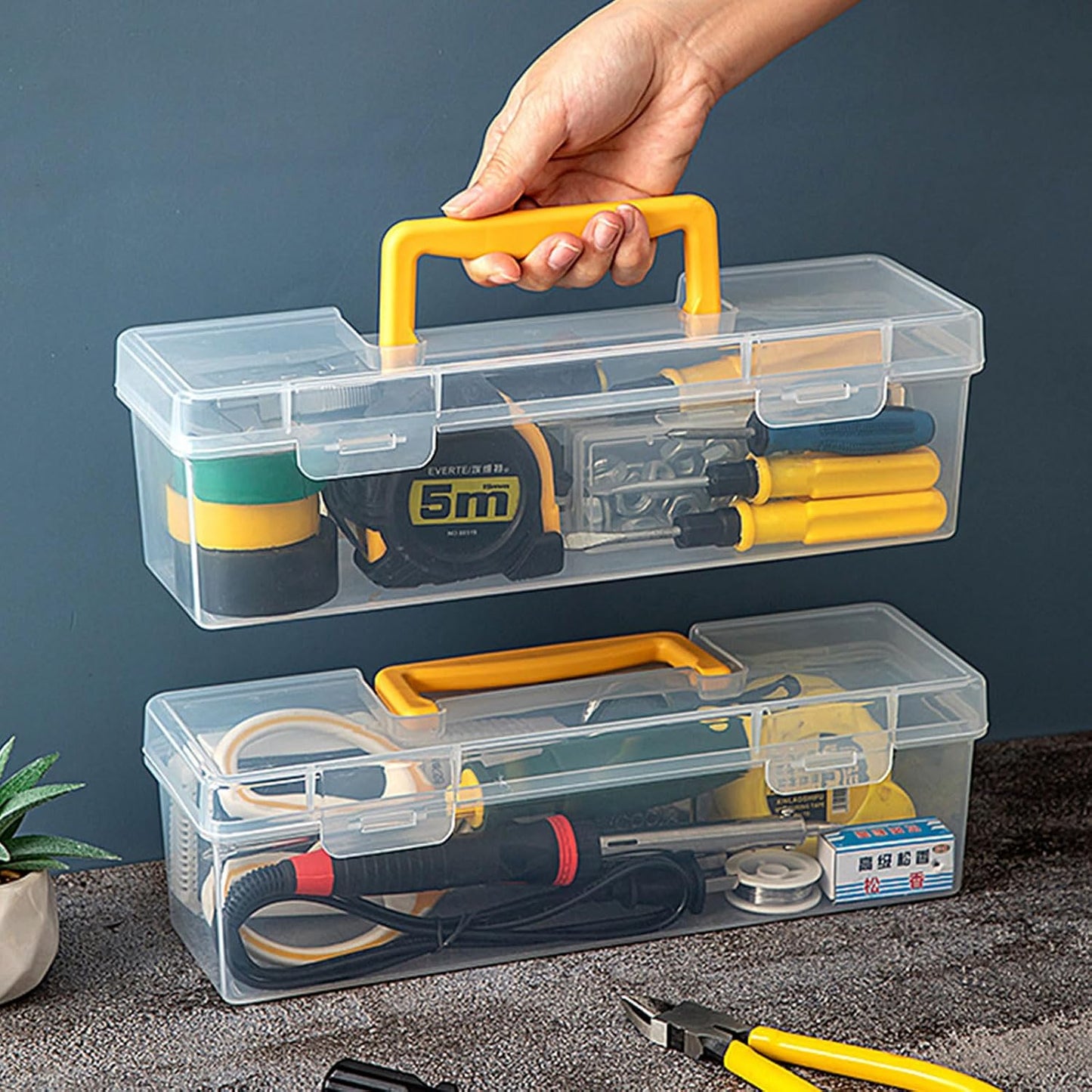  Boîte De Rangement Transparente Polyvalente Pour Outils De Réparation à Domicile, Poignée De Transport Facile Et Boîte à Outils De Construction En Plastique, Boîte De Rangement Pour Outils