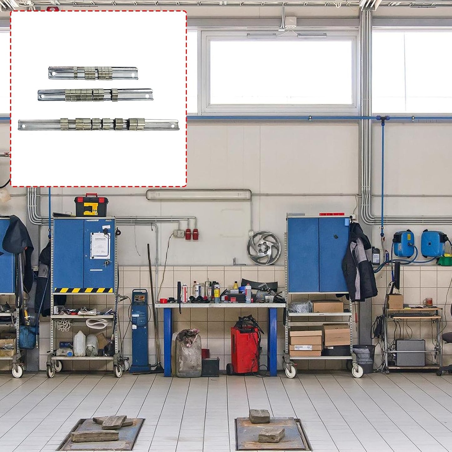  Lot De 3 Supports à Douilles 1/4 3/8 1/2 Avec 8 Clips Sur L'organisation Des Outils, Garage, Outils, Rangement, Transport, Port Industriel
