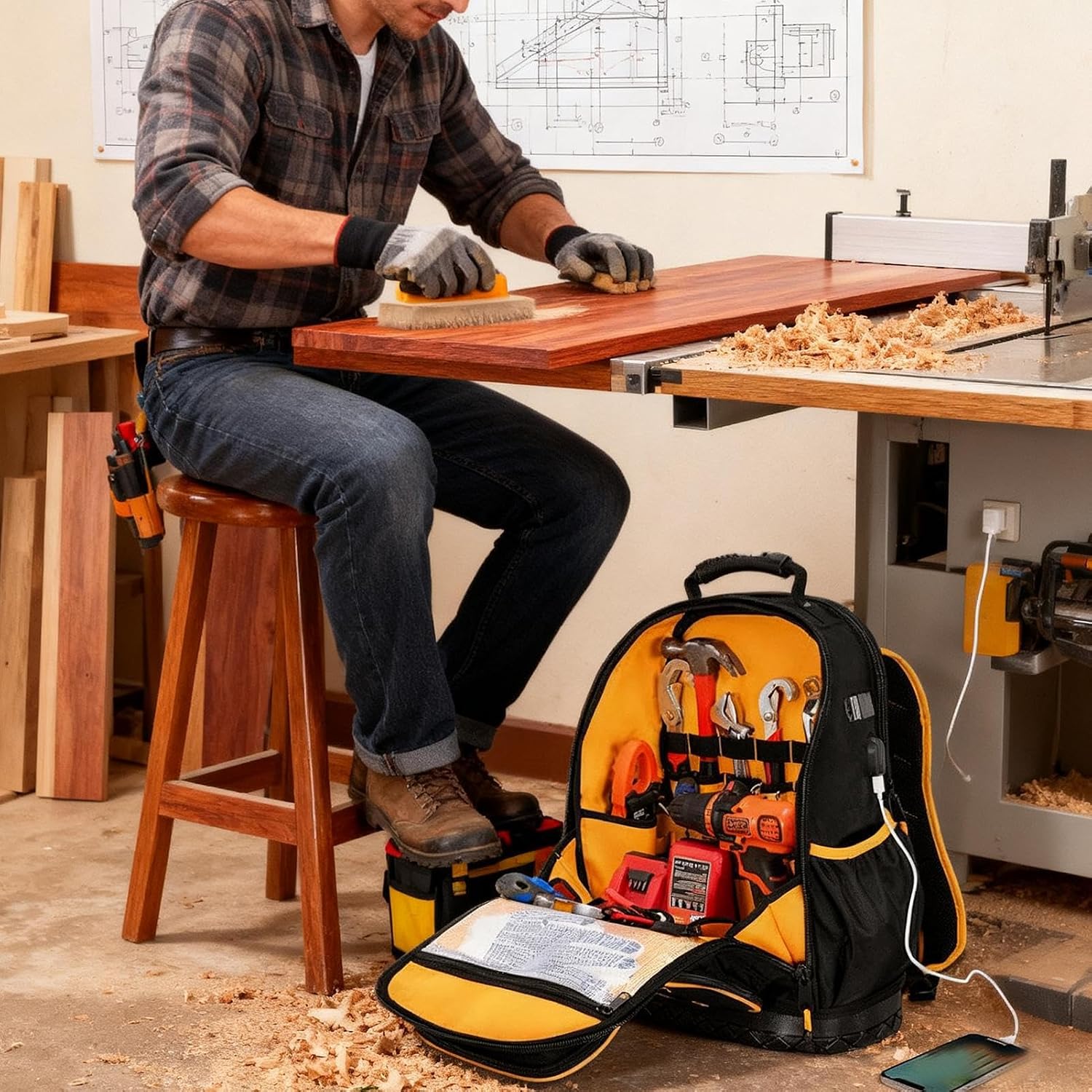  Sac à Dos Pour Outils – Organisateur à Rigide Pour électricien, Sac Robuste De Qualité, Travaux De Réparation De Chantier, Tâches D'entretien, Projet De Maison, Travail De Camping En Plein Air