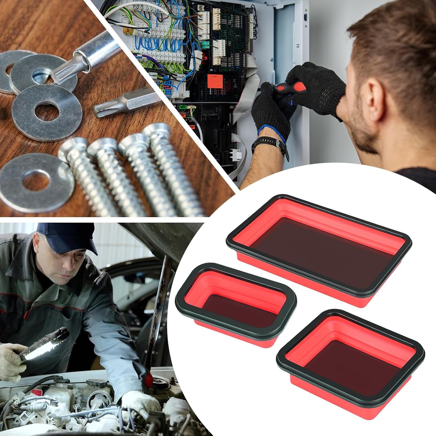  Plateau Magnétique Pour Pièces Mécaniques, Organisateur De Rangement D'outils, Design Compact Pliable, Construction En Acier Inoxydable, Parfait Pour Le Tri Des Vis à écrous, Garage, Réparation