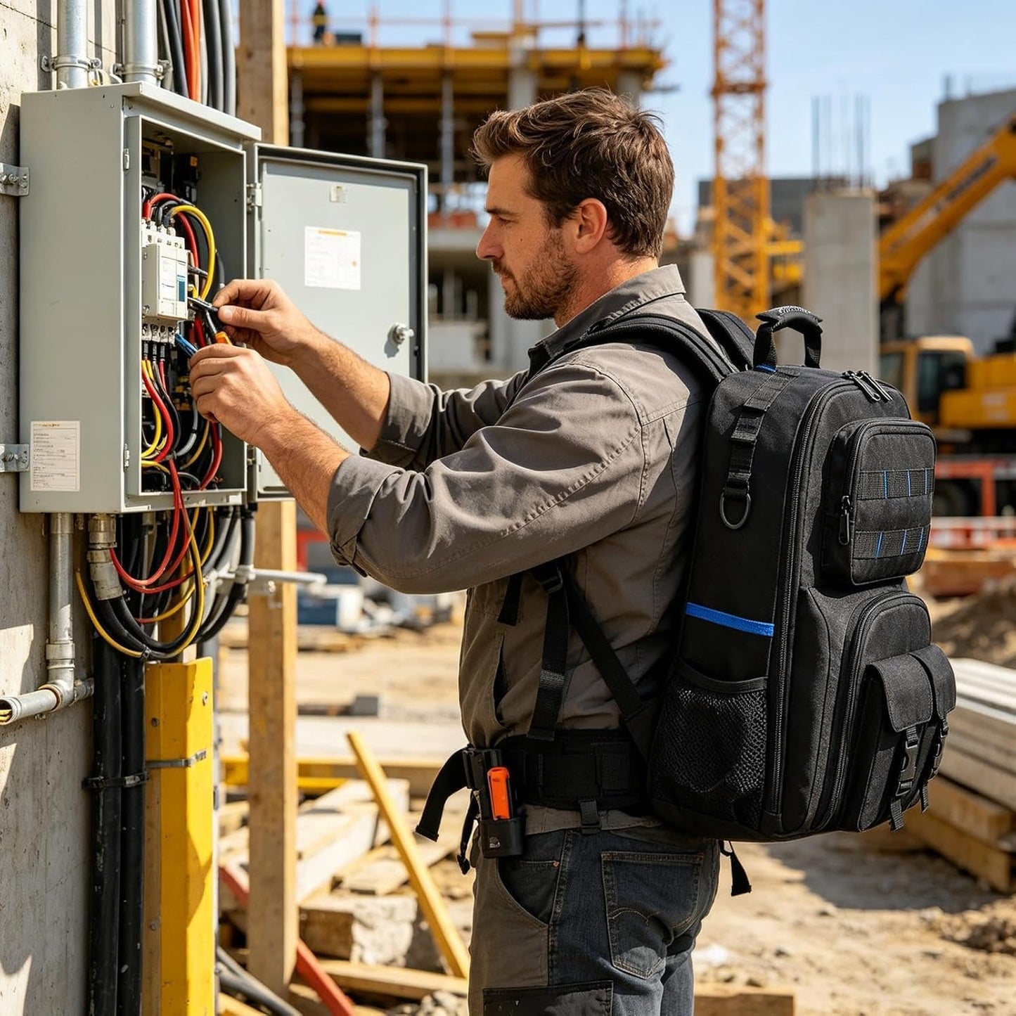 GENERIC Sac à Dos à Outils Robuste – Sac De Rangement à Base Rigide Pour équipement De Travail | Organiseur Multi-poches Avec Structure Renforcée, Technicien électricien Pour La Construction De Plombiers