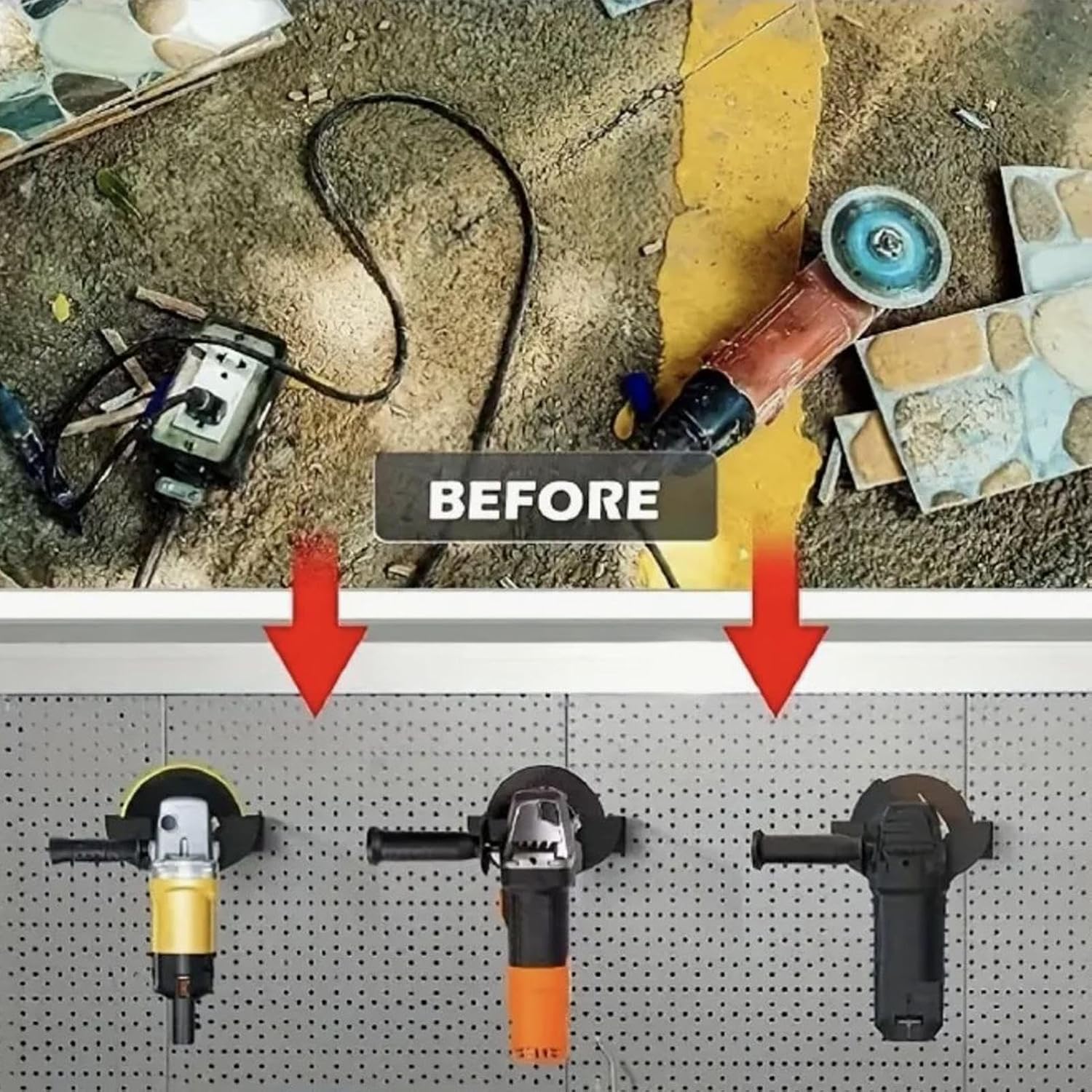  Générique Organisateur D'Outils Électroportatifs,Support Mural Métallique Pour Outils - Système De Rangement Garage Multifonction Gain De Place Pour Atelier, Jardin Et Bricolage