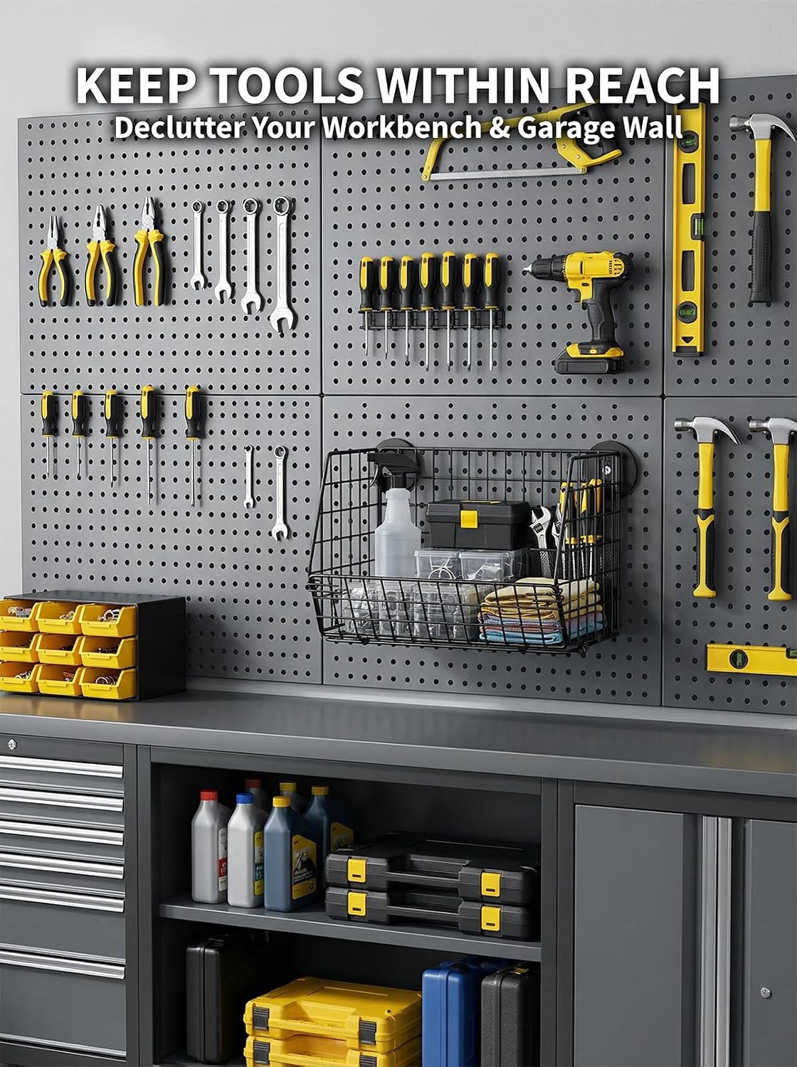  Delobon Paniers Magnétiques, Organisateur D'outils En Panneau Perforé, Panier Magnétique Robuste En Métal Pour Garage, Linge, Cuisine, Atelier, Armoire