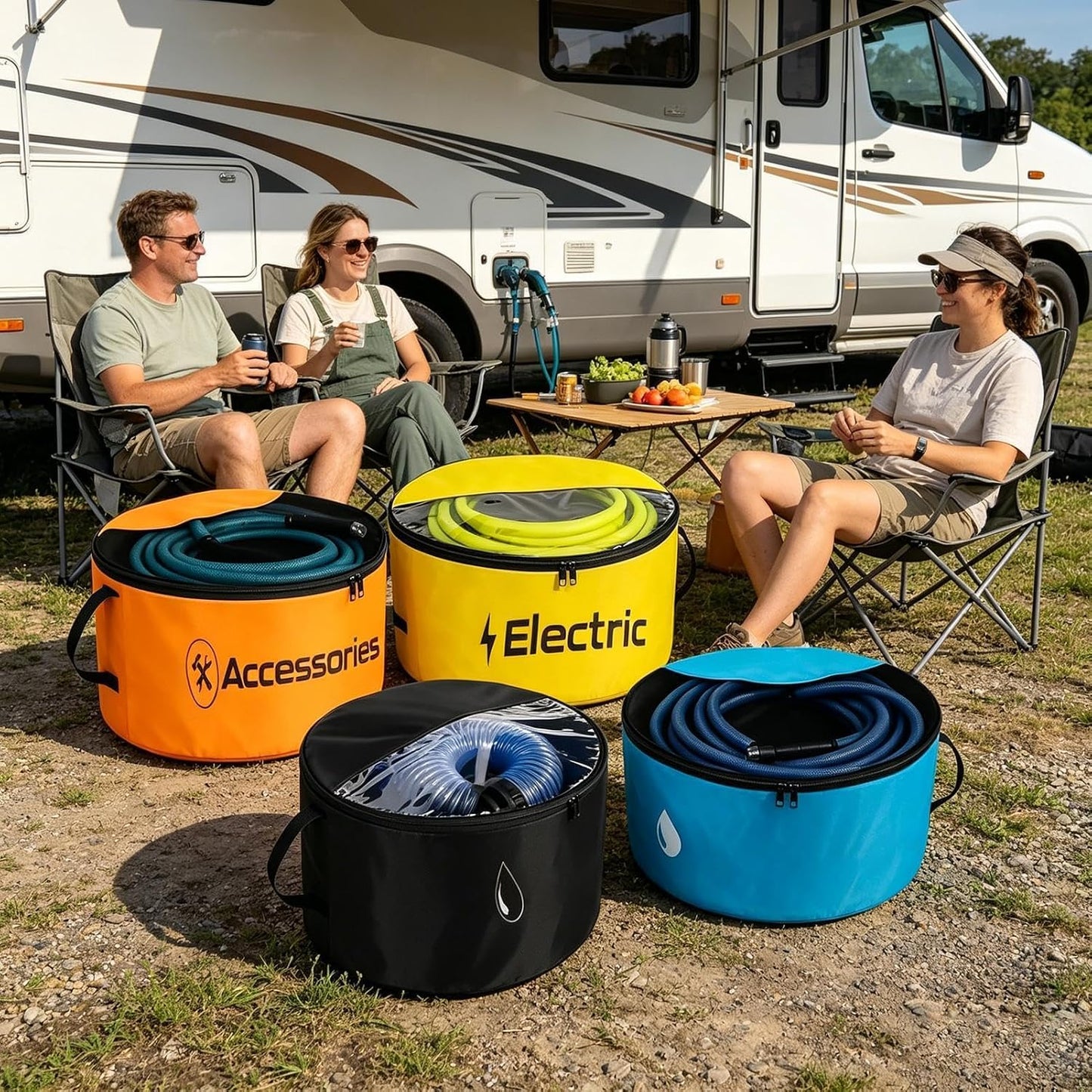  Sac De Rangement Pour Tuyau D'Évacuation Camping-Car,4 Housses Imperméables Respirantes - Sac Pour Tuyau D'Eau Avec Double Fermeture Éclair Et Fenêtre Transparente | Pour Outils Extérieur, Matériel Ja