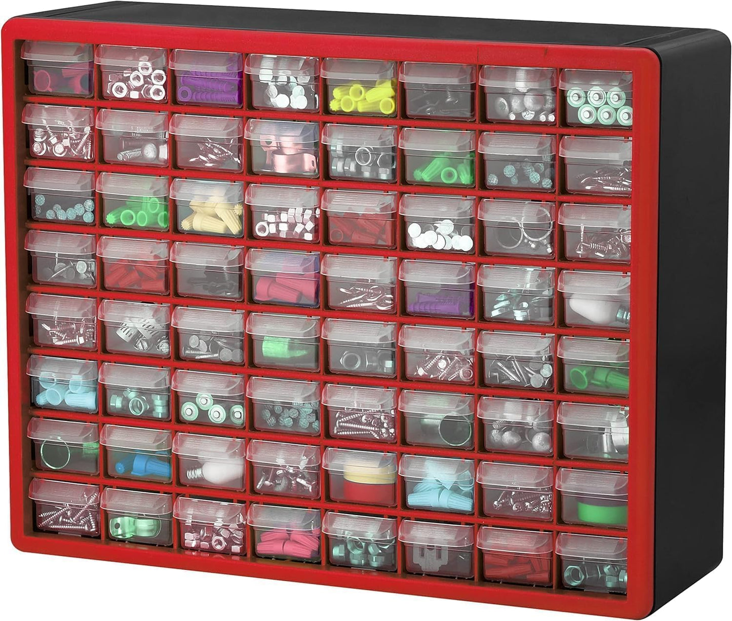  Akro-Mils 10164 64-Drawer Plastic Drawer Storage Cabinet For Garage Organization, Teacher Toolbox, Makeup Organizer, And More, 50,8 Cm W X 16 Cm D X 40,6 Cm H, Red