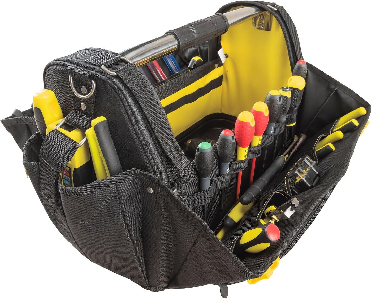  STANLEY Fmst1-80146 Panier Porte-Outils Gamme FATMAX - Base Rigide Étanche - 600 Deniers - Nombreuses Poches - Poignée Acier - Sangle D'Épaule Détachable