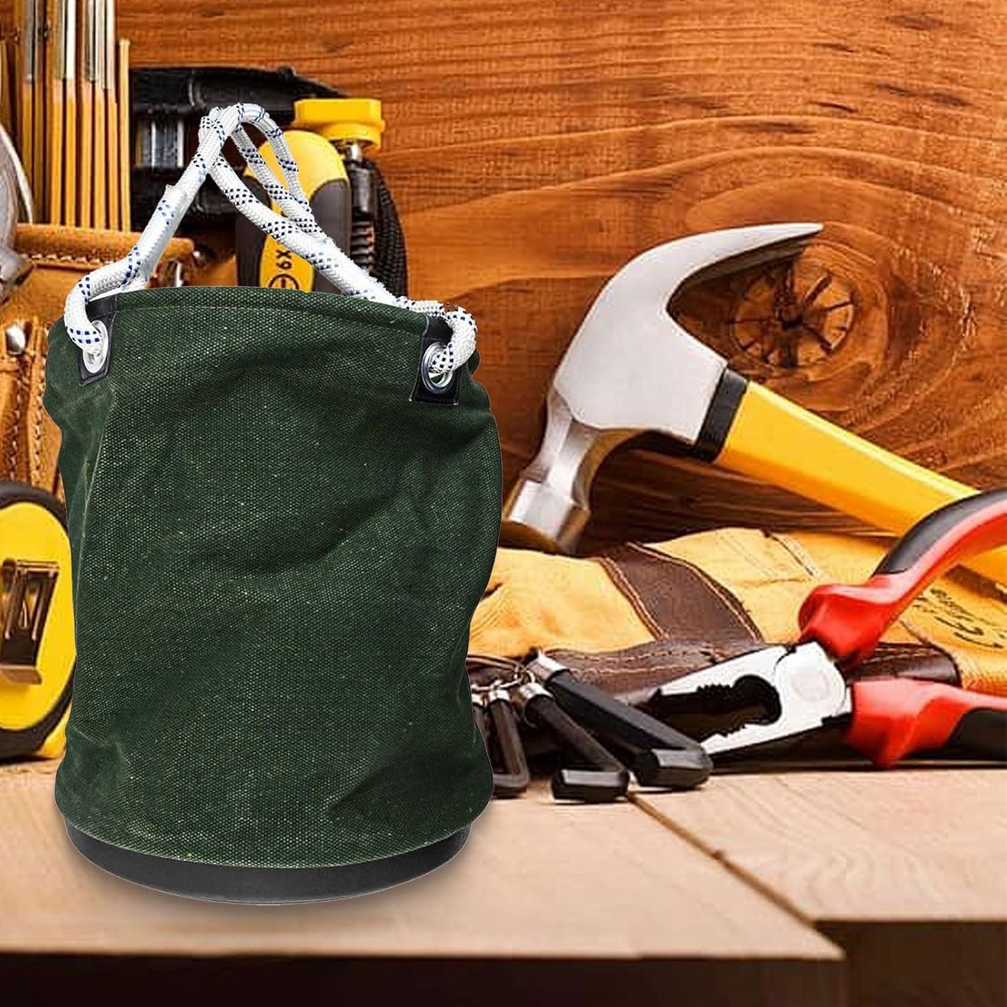  Seau Utilitaire En Toile Renforcée Avec Fond En Plastique Rigide Conçu Pour Les électriciens, Les Jardiniers Et Le Rangement D'outils D'atelier (vert)