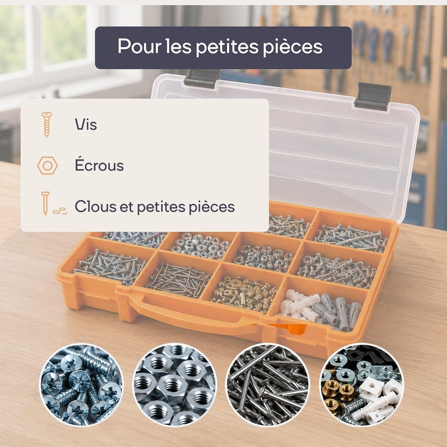  Perel Boîte D’assortiment En Plastique Avec 10 Compartiments Fixes, Couvercle Transparent, Empilable, Pour Vis, écrous, Clous Et Petites Pièces, Atelier, Garage Et Loisirs