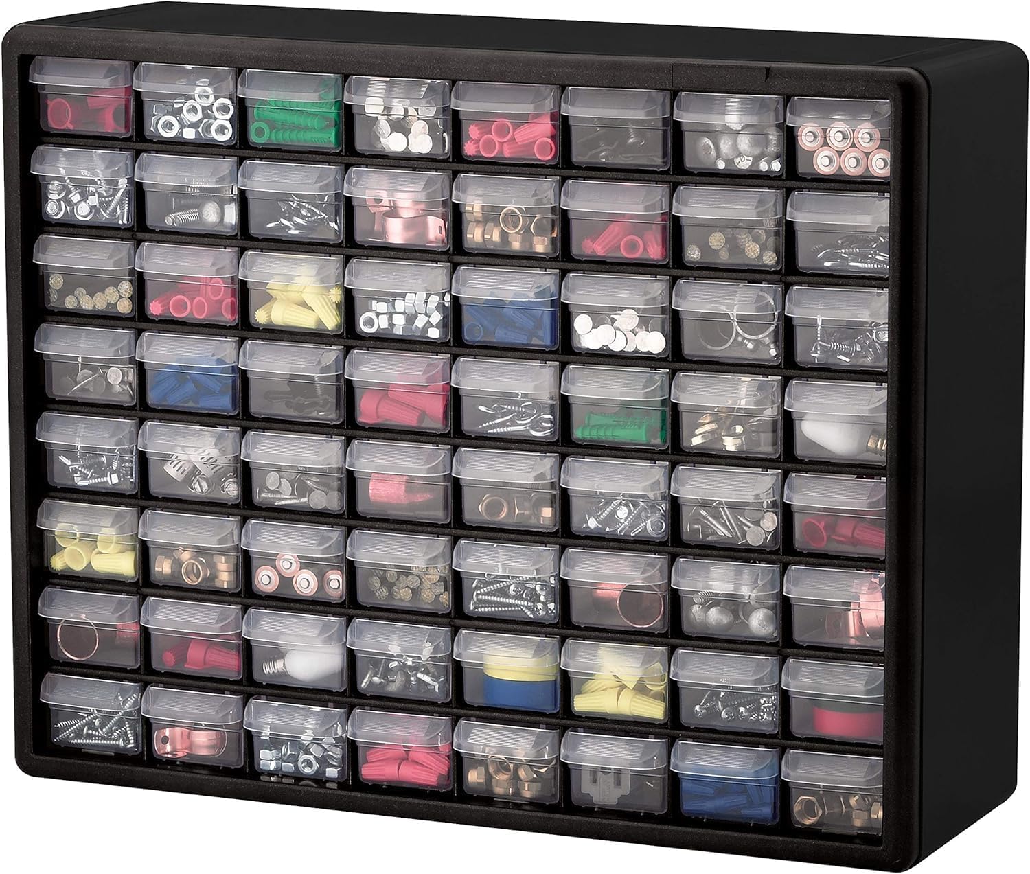  Akro-Mils 10164 64-Drawer Plastic Drawer Storage Cabinet For Garage Organization, Teacher Toolbox, Makeup Organizer, And More, 50,8 Cm W X 16 Cm D X 40,6 Cm H, Black
