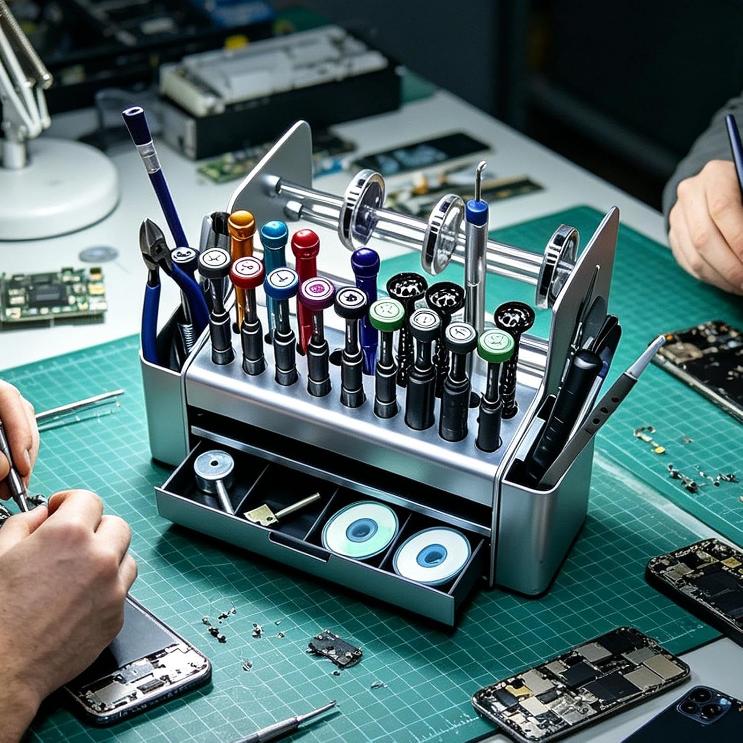  Organisateur D'Outils Pour Réparation De Téléphone - Avec Organiseur à Tiroirs Et Trous De Rangement,Boîte Rangement Pour Outils Réparation Téléphone | Pour Tournevis Soudure Huile Maison Bureau