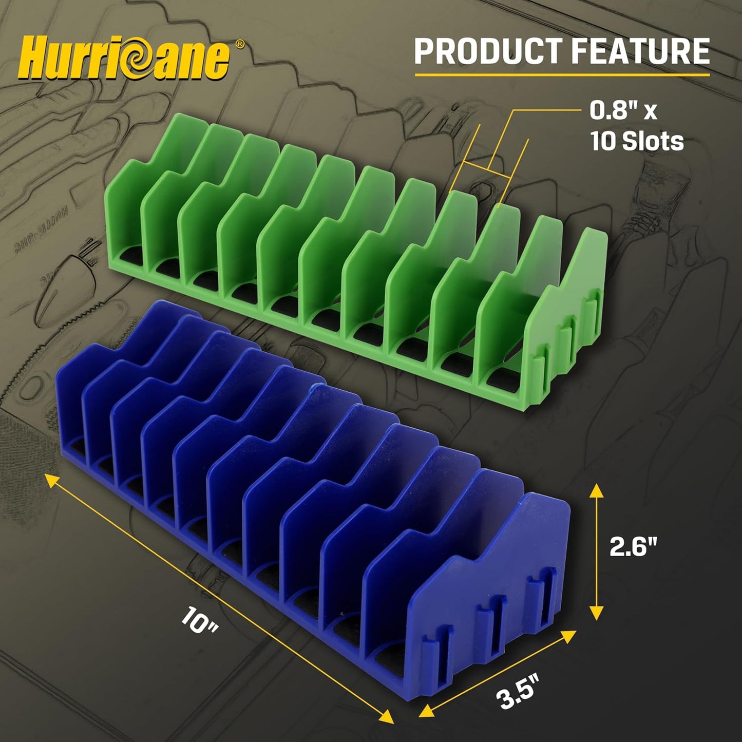  HURRICANE Lot De 2 Organiseurs De Pinces Avec Base En Caoutchouc Antidérapant, Design Extensible, Bleu Et Vert