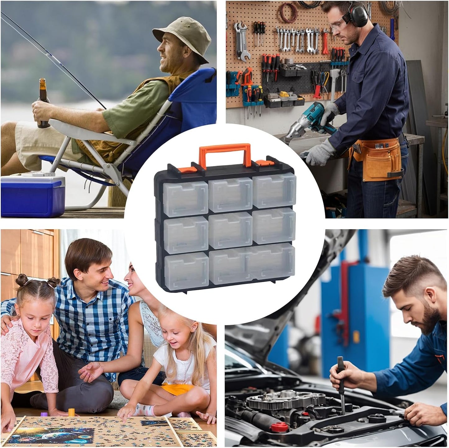 GENERIC Petit Organisateur D'outils – 16 Compartiments De Rangement Double Face, Boîte à Outils Pour Vis, écrous, Vis, Clous, Boulons, Perles, , Articles De Pêche, Blocs De Puzzle, Bureau, Garage