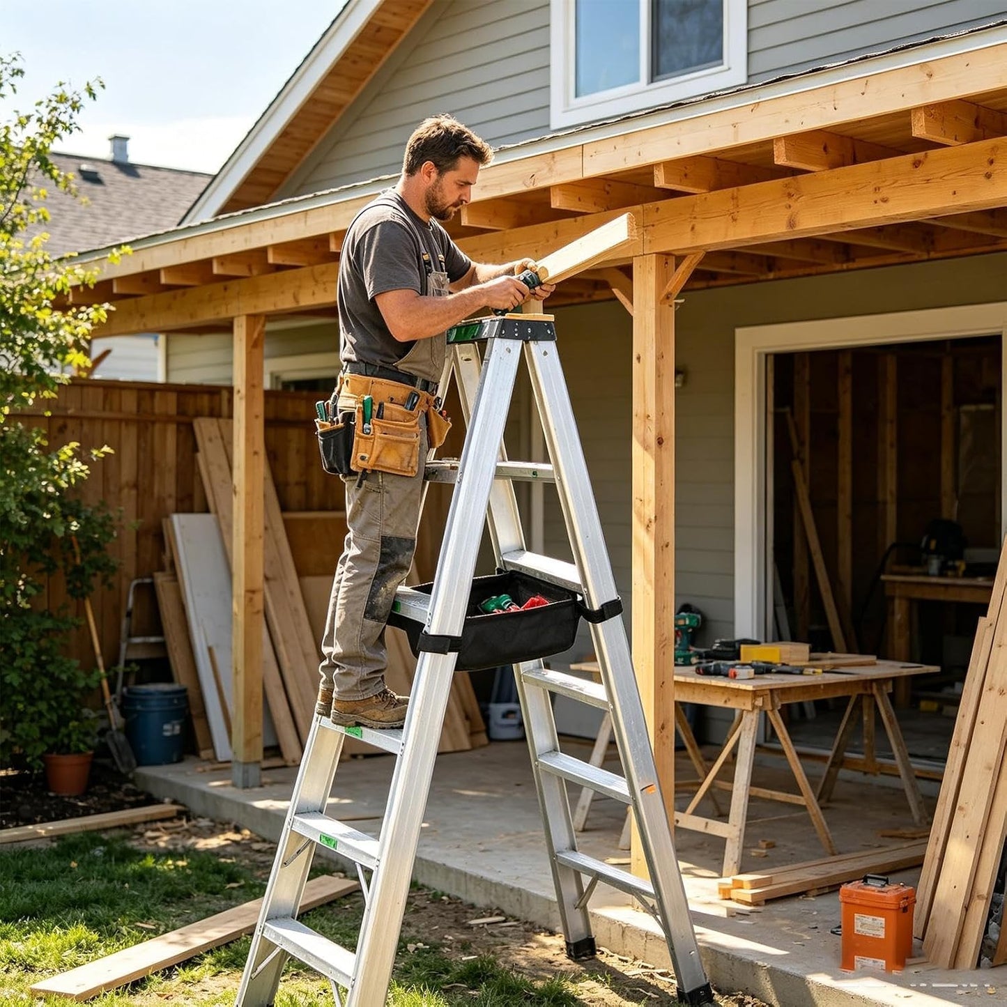  Porte-outils Ladder Caddy | Organisateur De Pinces - Sac à Outils Télescopique Pour échelle,pour Peintres, Bricoleurs, Propriétaires, Menuisiers, Couvreurs, Techniciens, Travailleurs Du Bois, Atelier