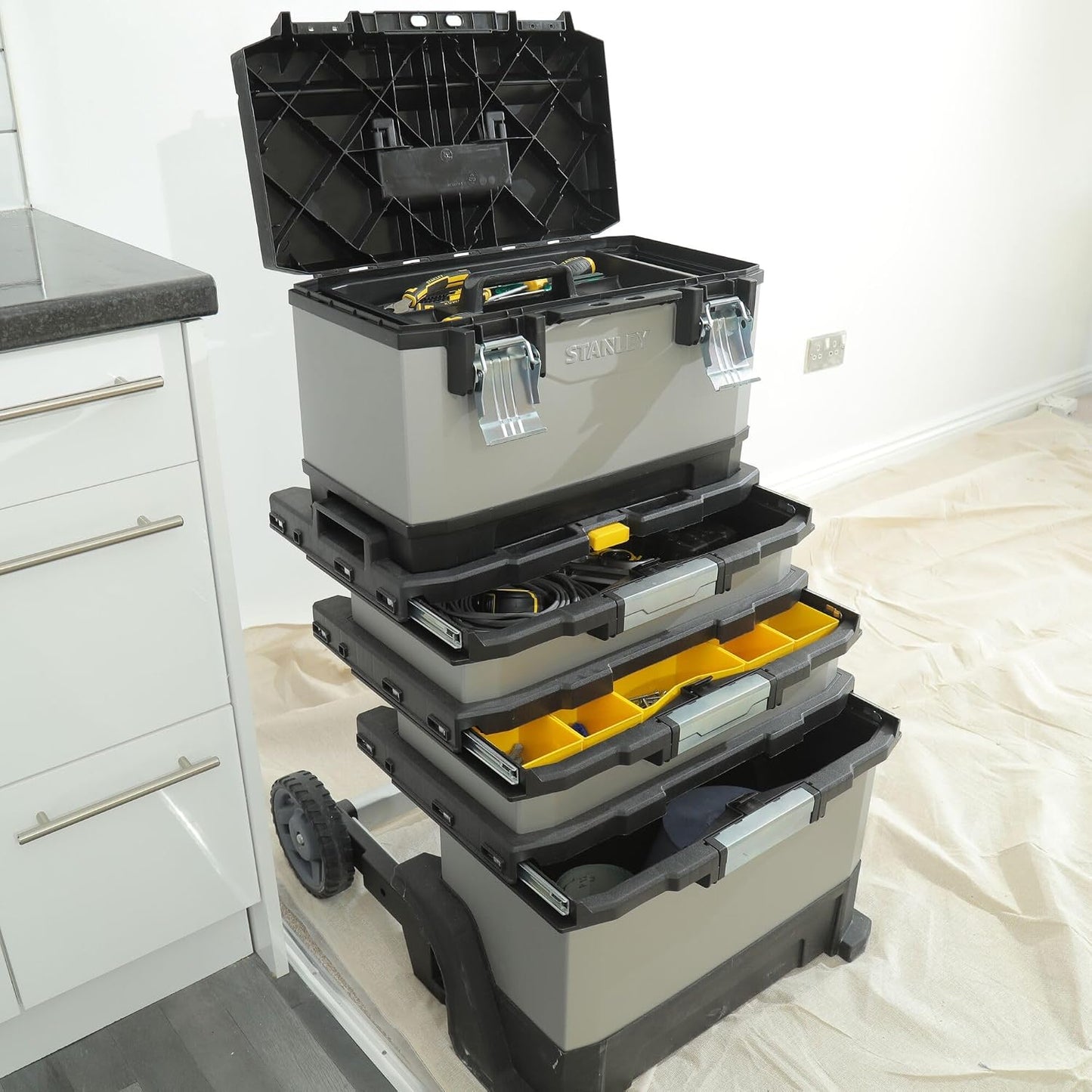  Stanley Fatmax 1-95-622 Servante D'Atelier Sur Roulettes Métal/Plastique - Gamme Fatmax & Stanley 1-94-745 Organiseur Sort Master 17 Compartiments - 8 Intercalaire Mobile