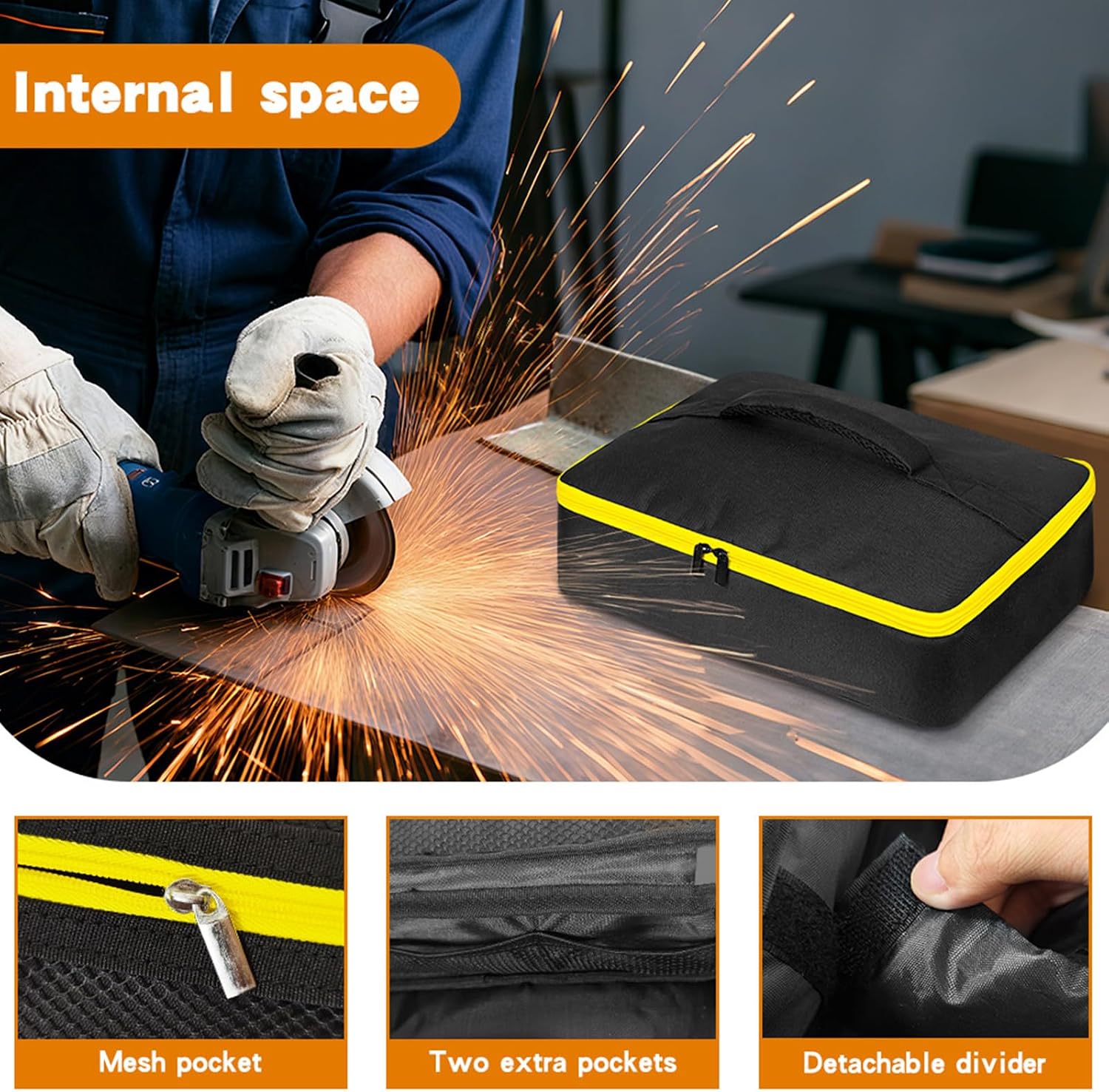  Étui De Rangement En Tissu Oxford Pour Ranger Batterie, Chargeurs, Disque De Coupe De Verre, étanche Angles Grinder Sacs à Outils Organisateurs D'atelier