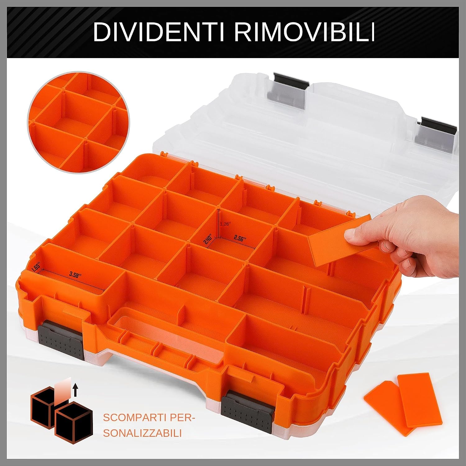 Genérico Boîte à Outils Double Face à 34 Compartiments, Séparateurs Amovibles, Design Transparent, Matériau PP, 32 X 27 X 8 Cm, 810 G, Boîte à Outils Pour Vis, Boulons, écrous, Forets